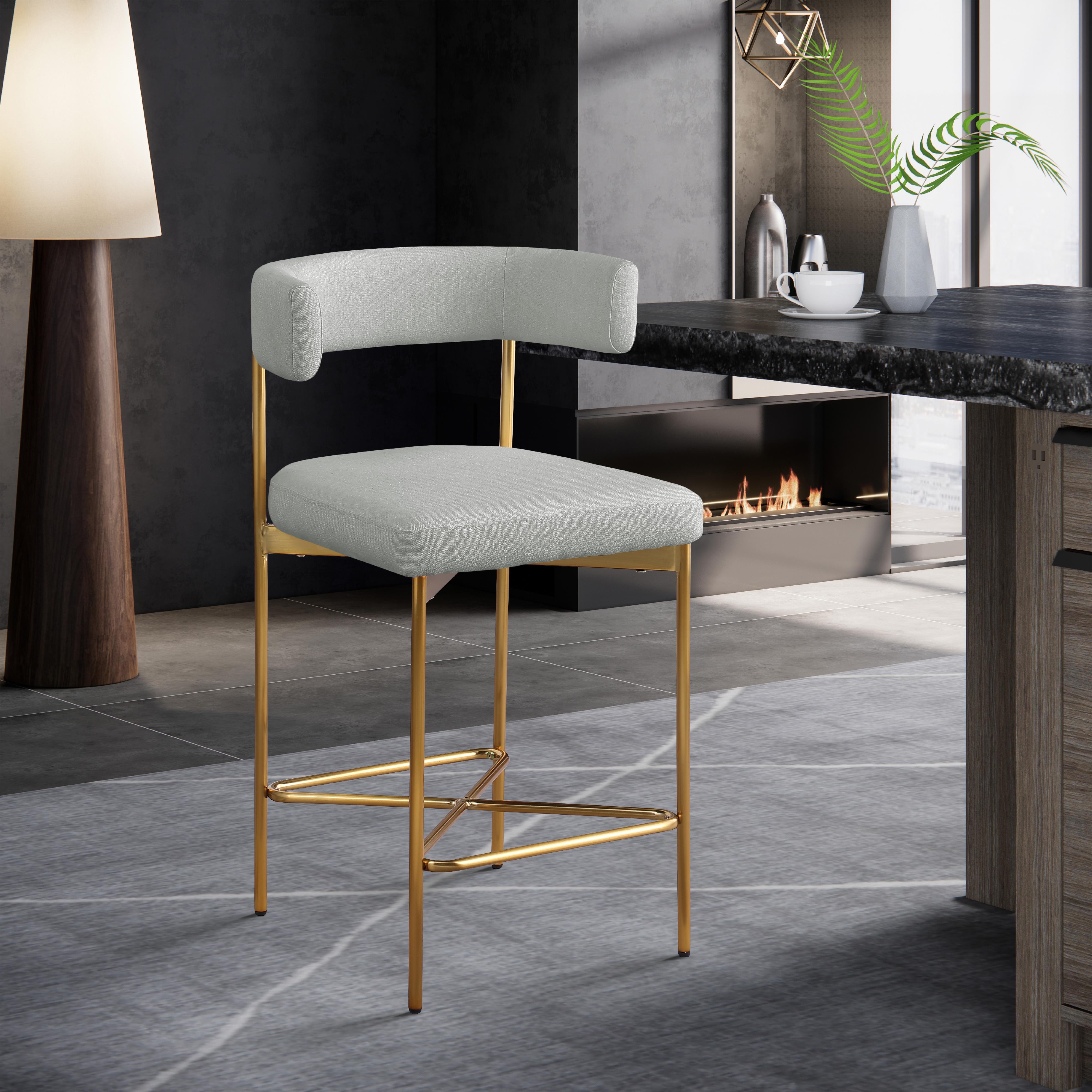 Meridian Rivage Light Grey Durable Linen Textured Fabric Stool