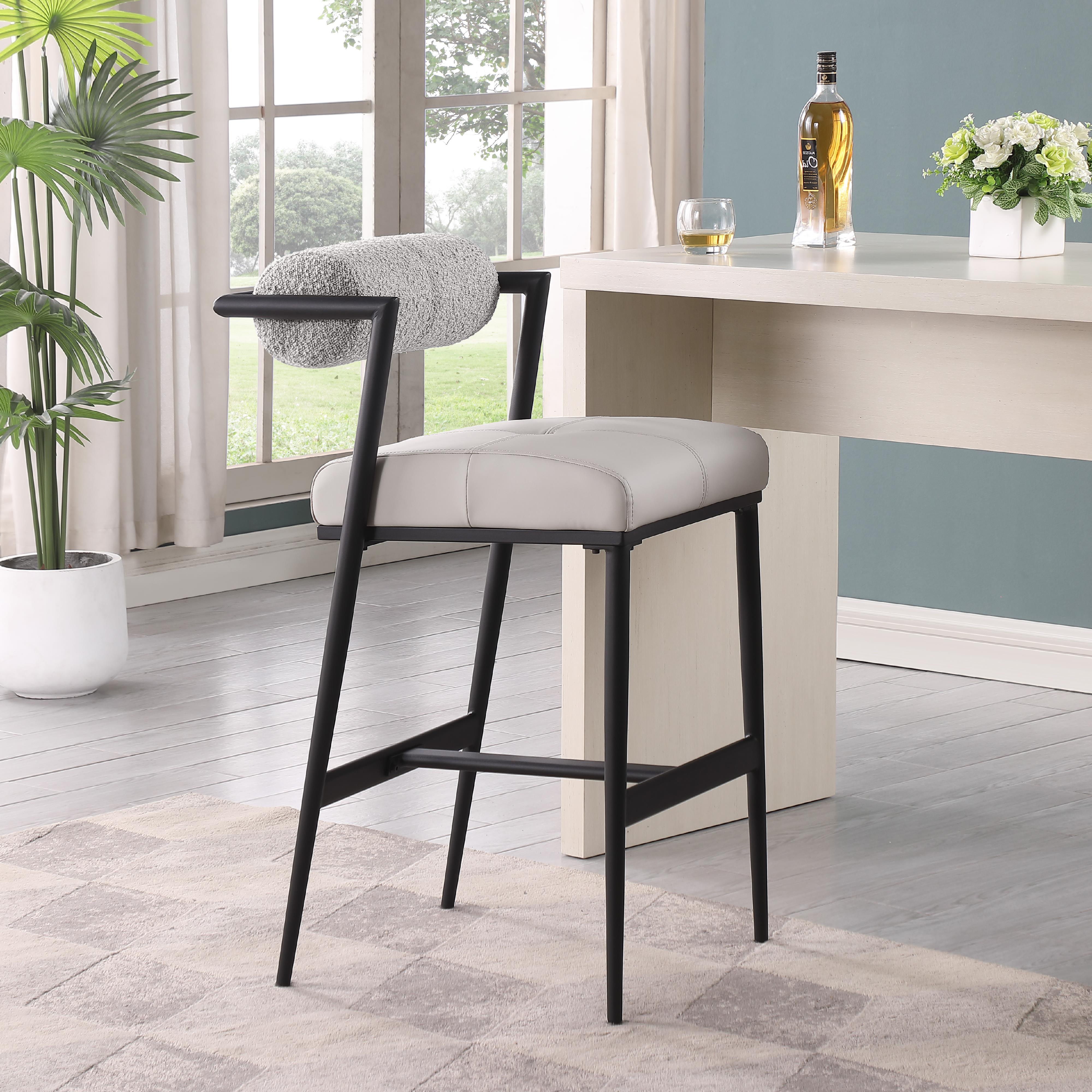 Meridian Stryker Taupe Boucle Fabric and Vegan Leather Stool