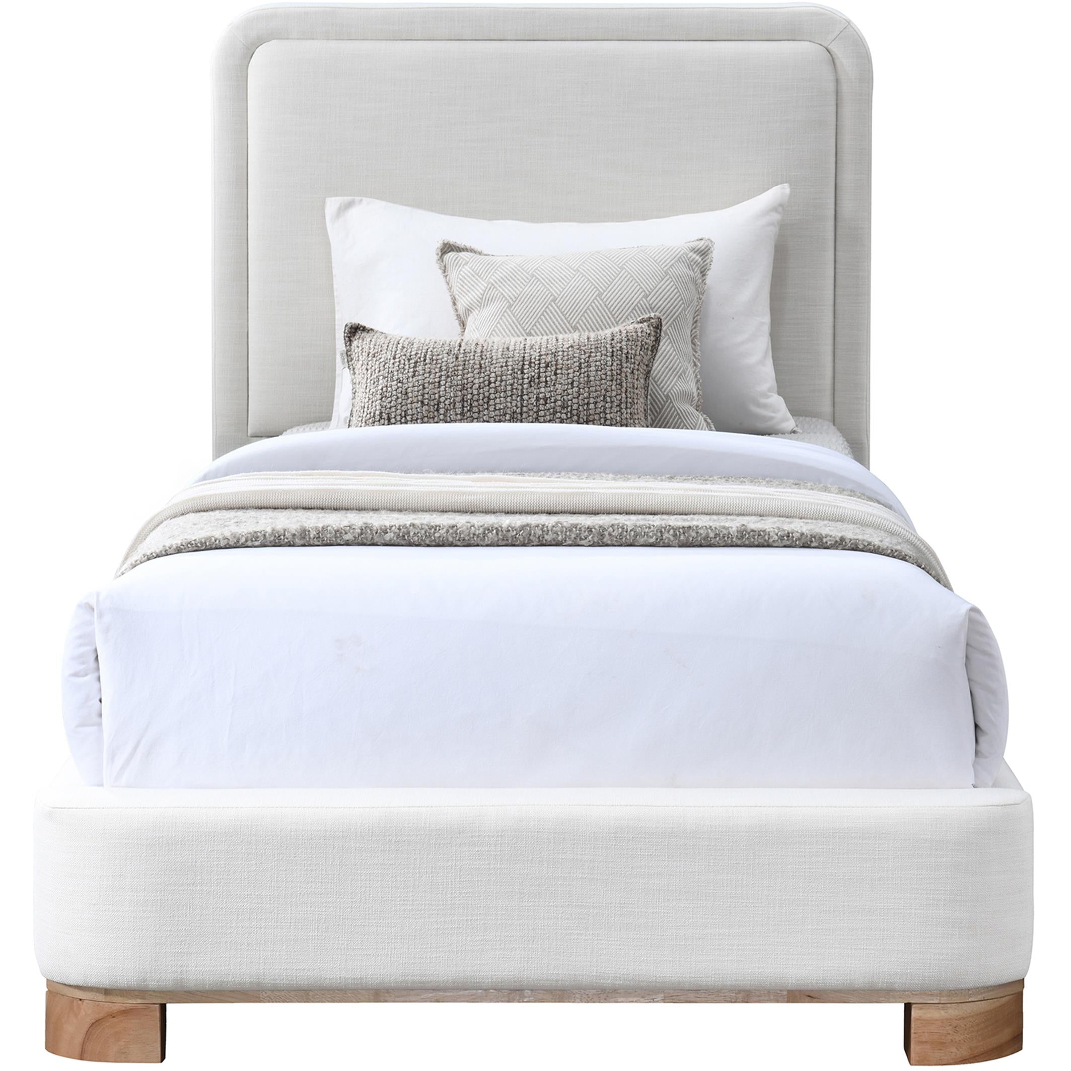 Meridian Nolita Cream Linen Textured Fabric Twin Bed