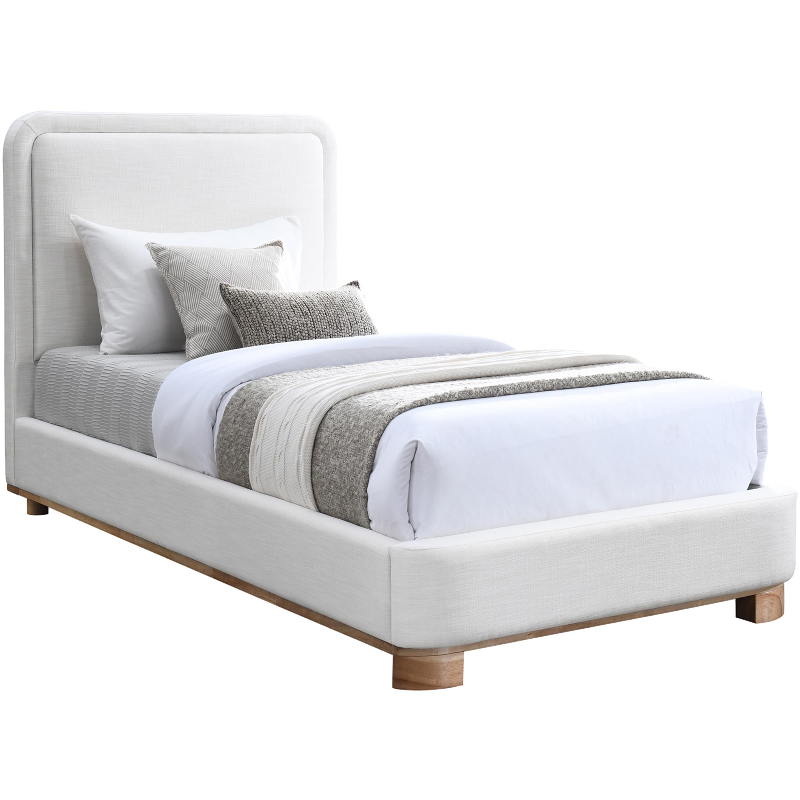 Meridian Nolita Cream Linen Textured Fabric Twin Bed