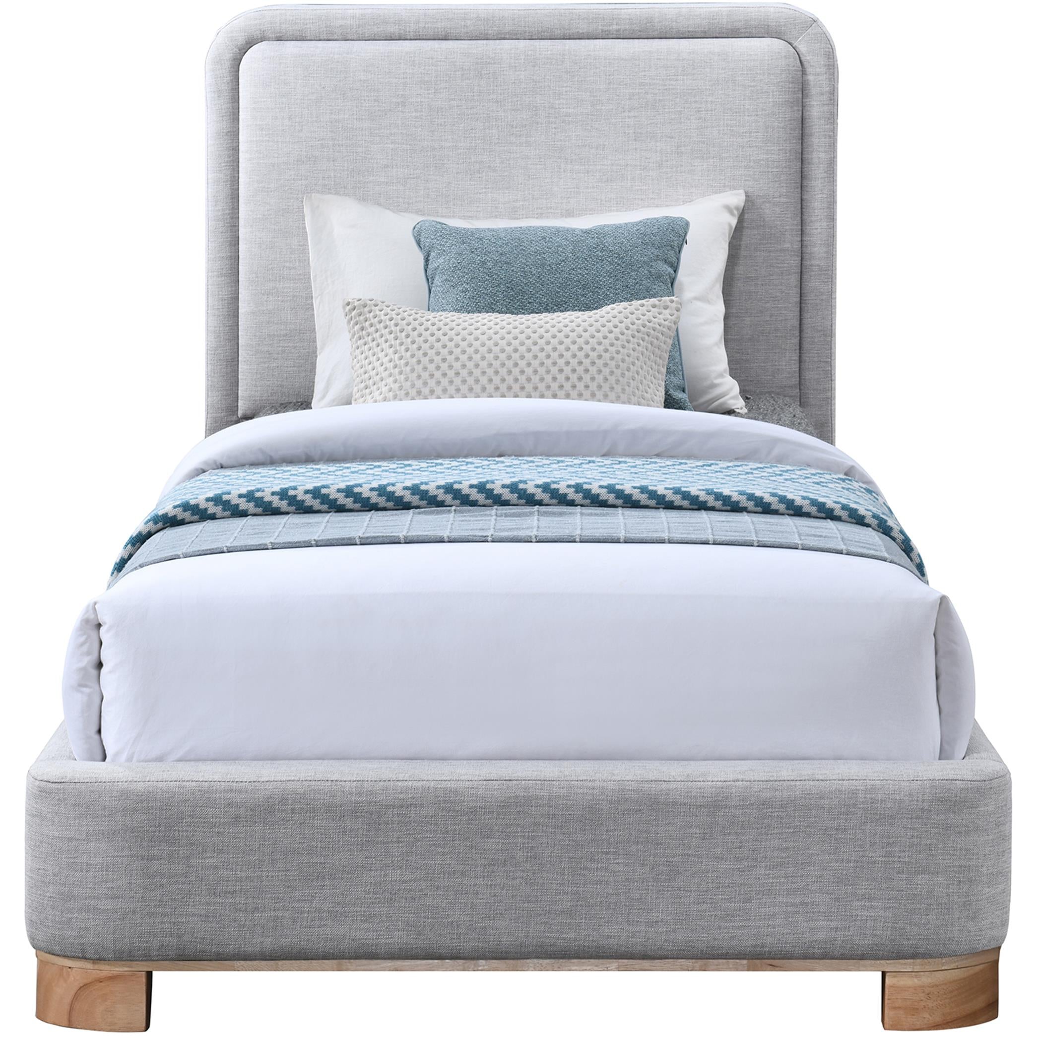 Meridian Nolita Grey Linen Textured Fabric Twin Bed