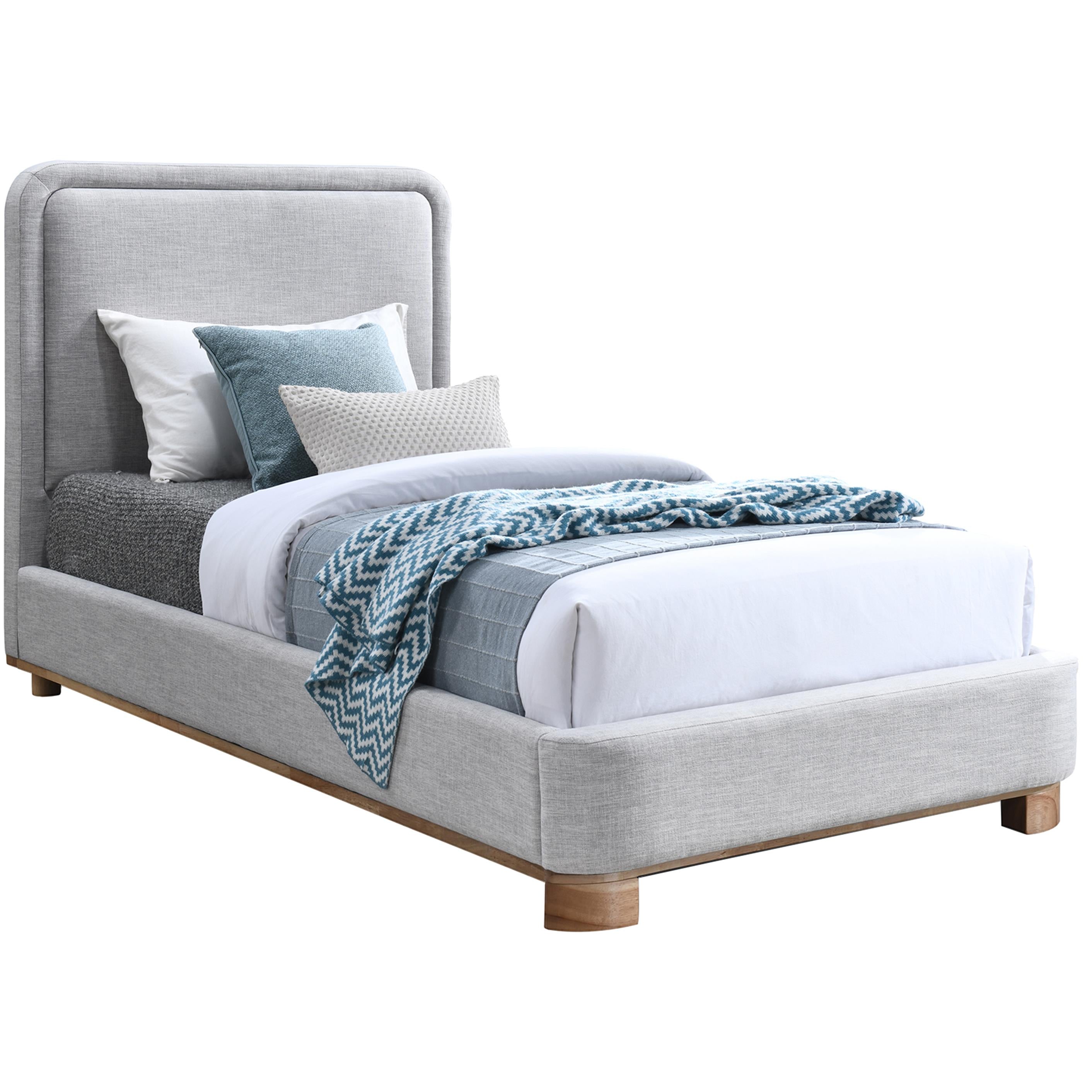 Meridian Nolita Grey Linen Textured Fabric Twin Bed