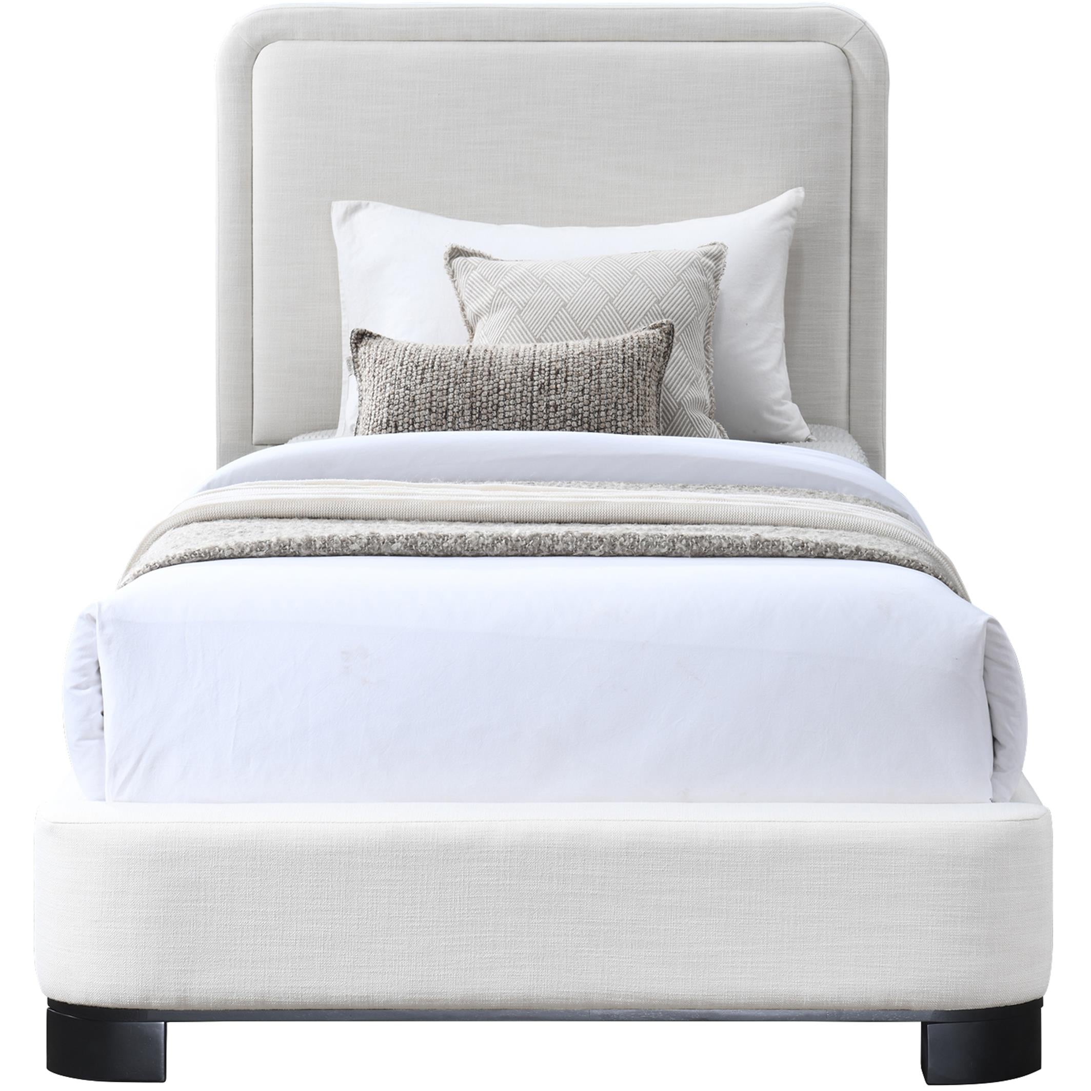 Meridian Nolita Cream Linen Textured Fabric Twin Bed