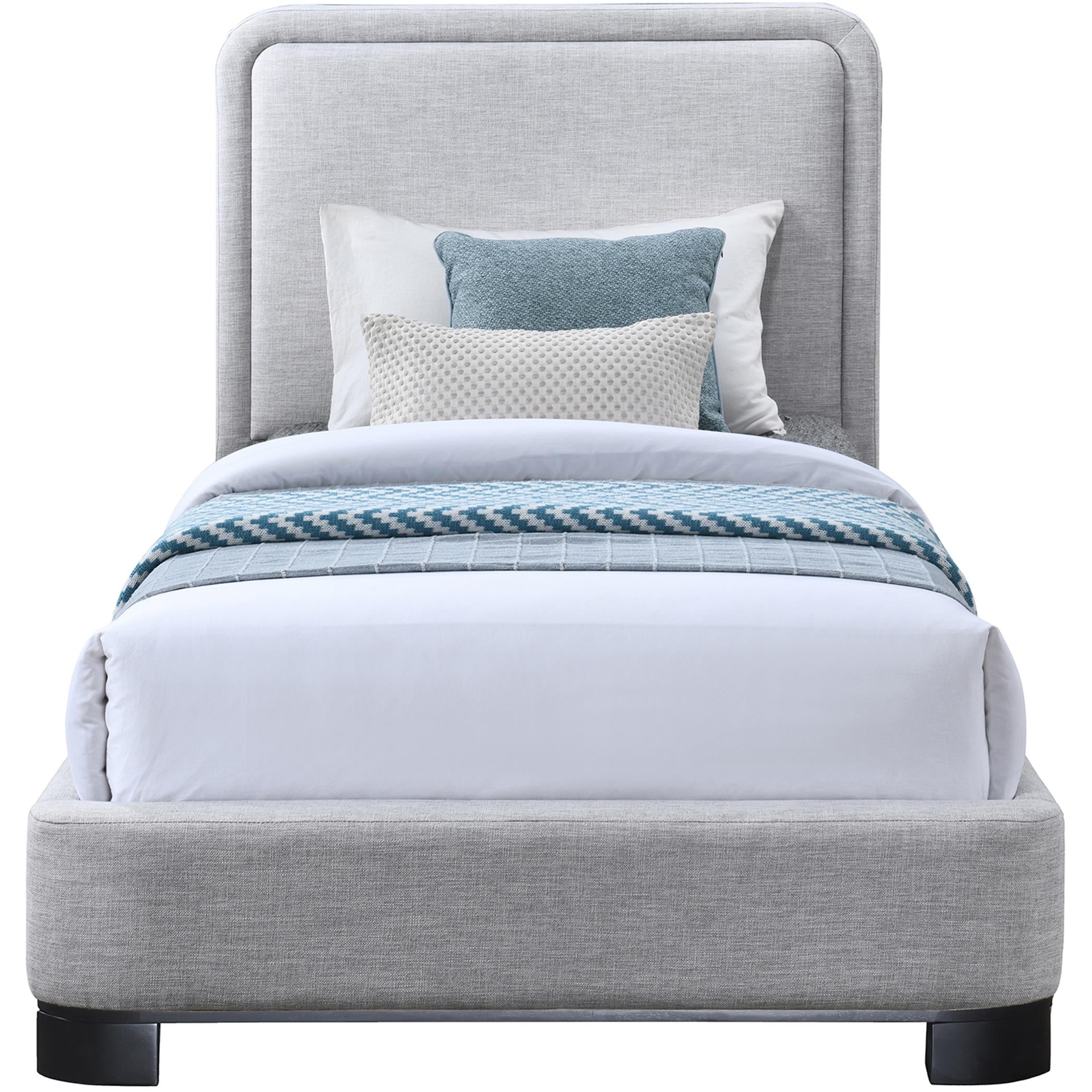 Meridian Nolita Grey Linen Textured Fabric Twin Bed