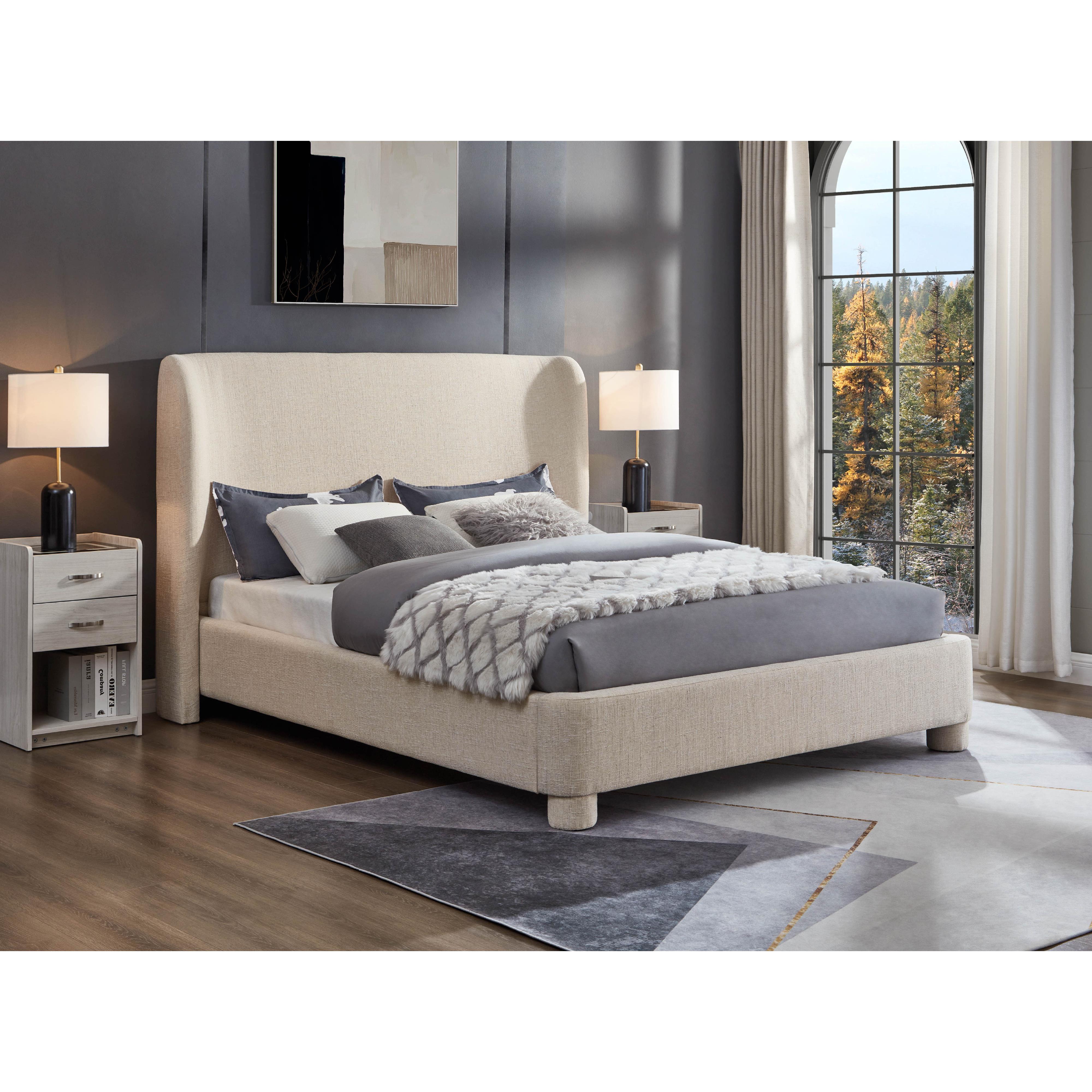 Meridian Penny Beige Polyester Fabric Queen Bed