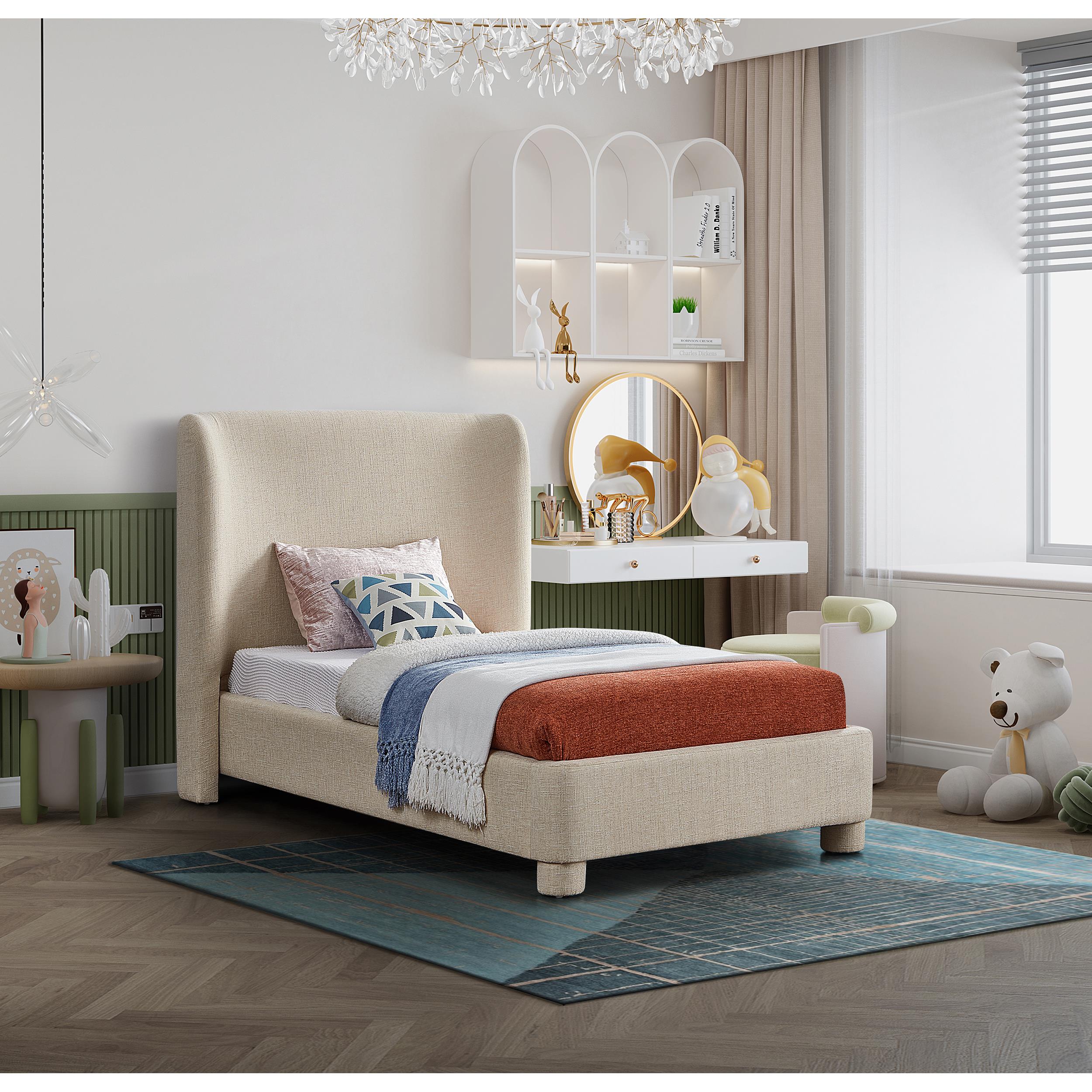 Meridian Penny Beige Polyester Fabric Twin Bed