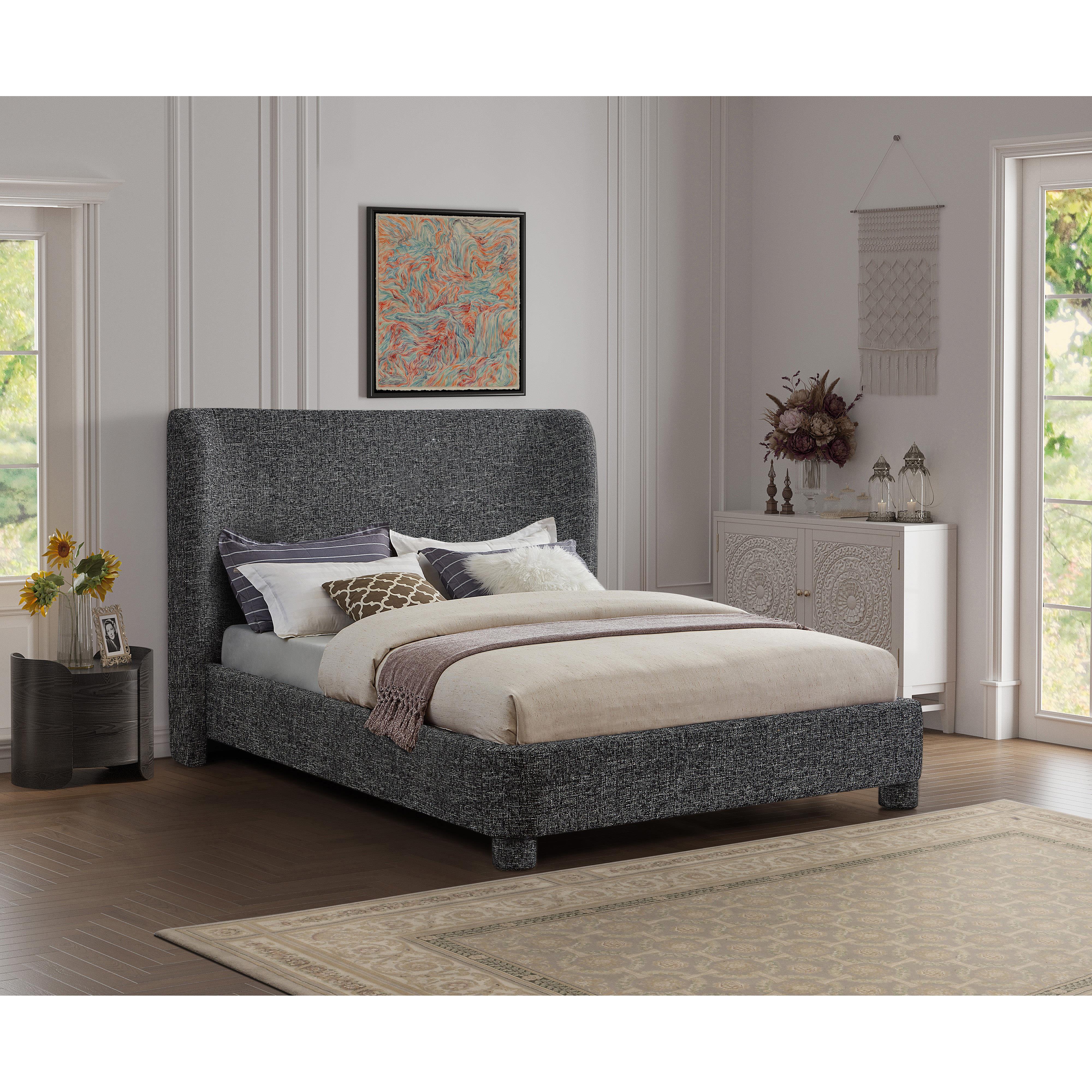 Meridian Penny Black Polyester Fabric King Bed