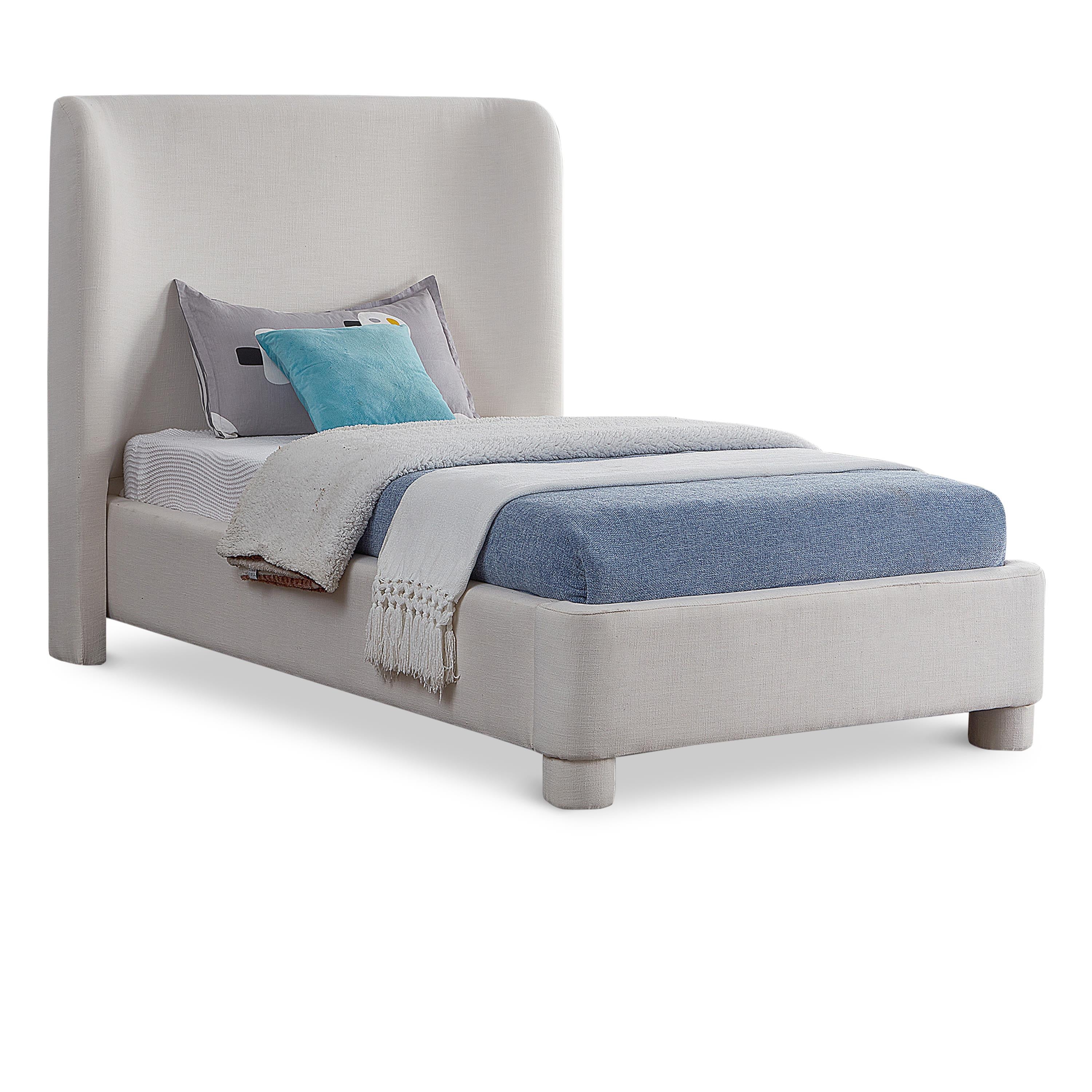 Meridian Penny Cream Linen Textured Fabric Twin Bed