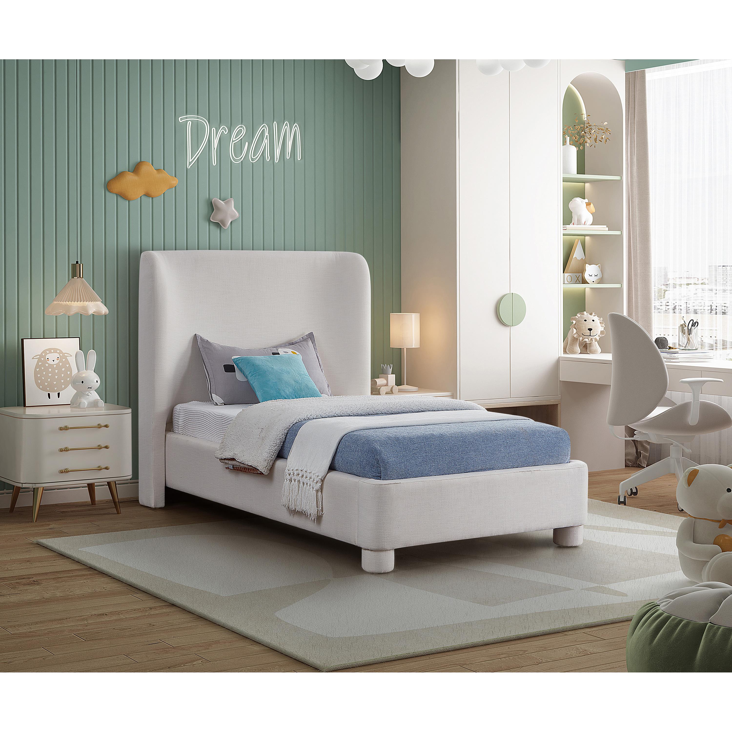 Meridian Penny Cream Linen Textured Fabric Twin Bed