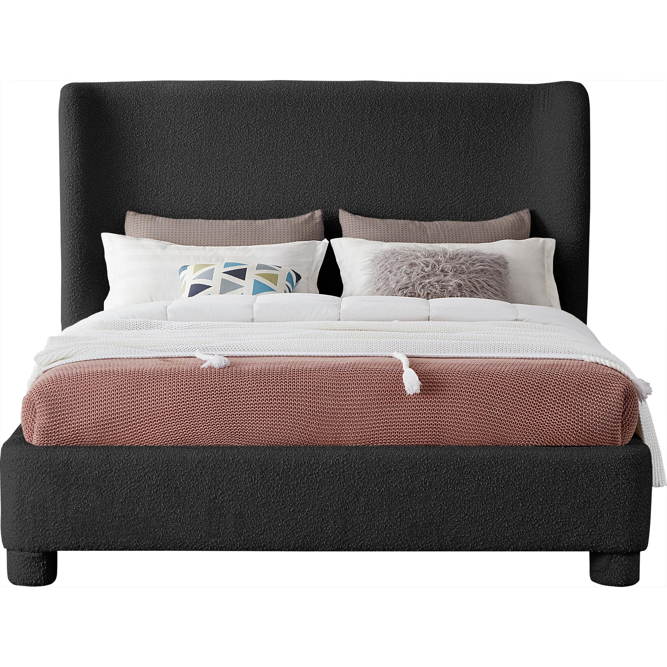 Meridian Penny Black Boucle Fabric Full Bed