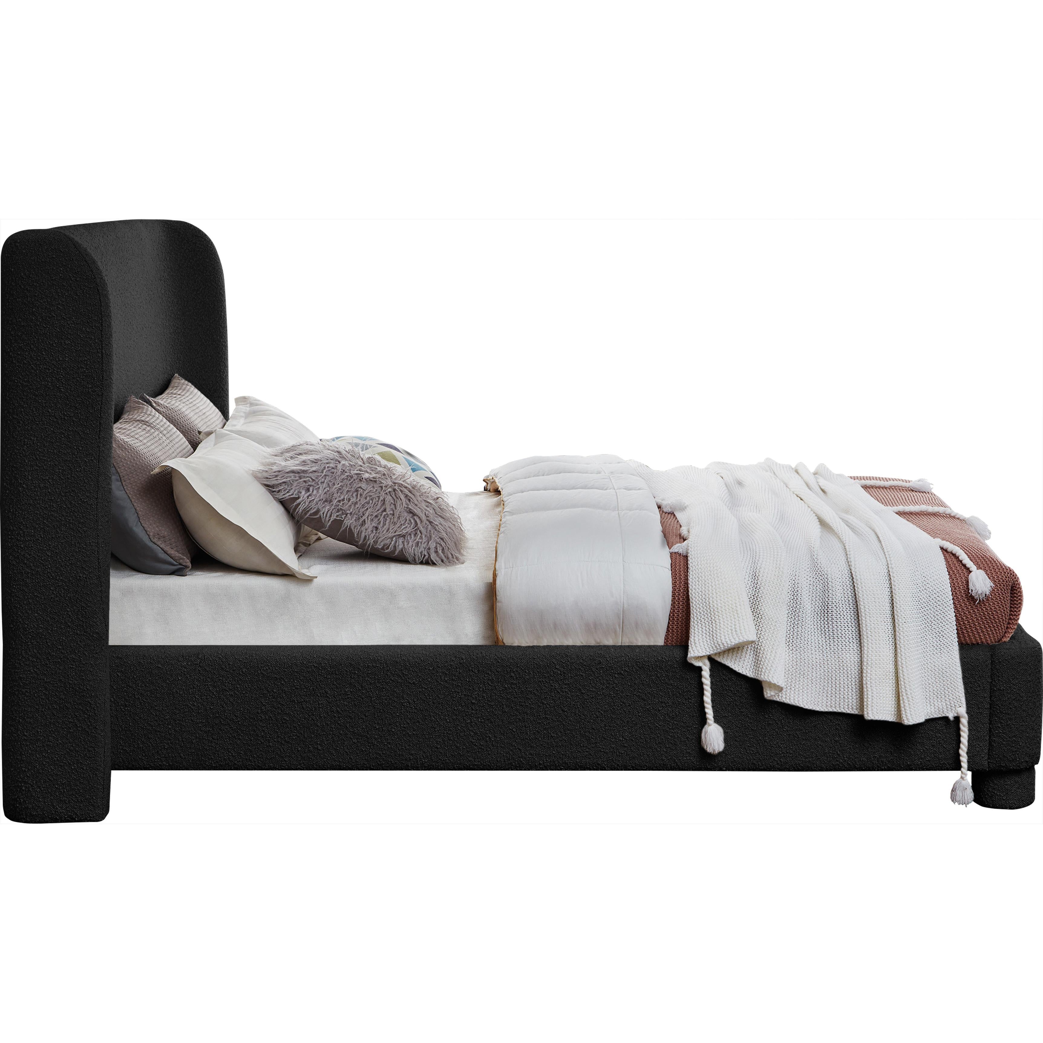 Meridian Penny Black Boucle Fabric Full Bed
