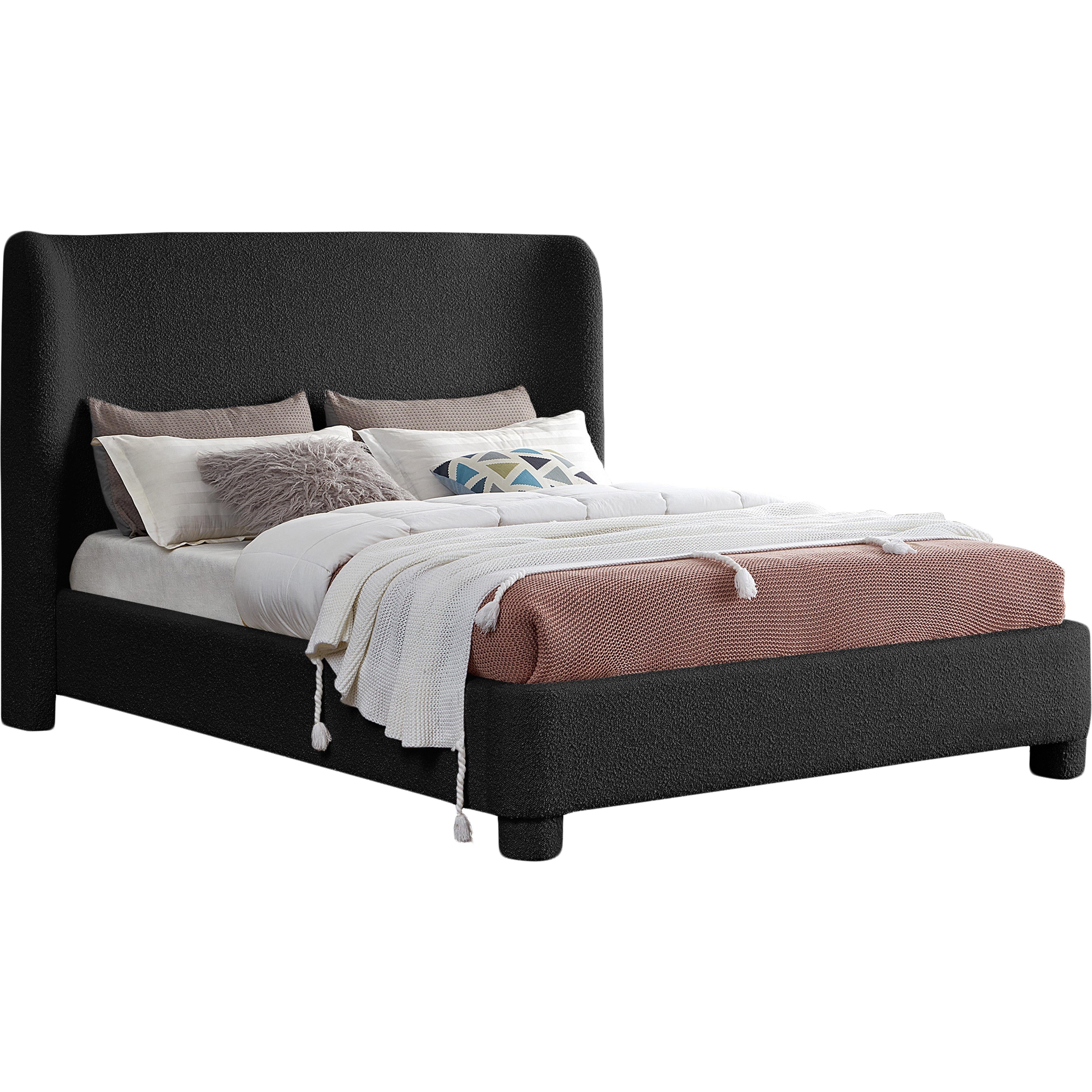Meridian Penny Black Boucle Fabric Full Bed
