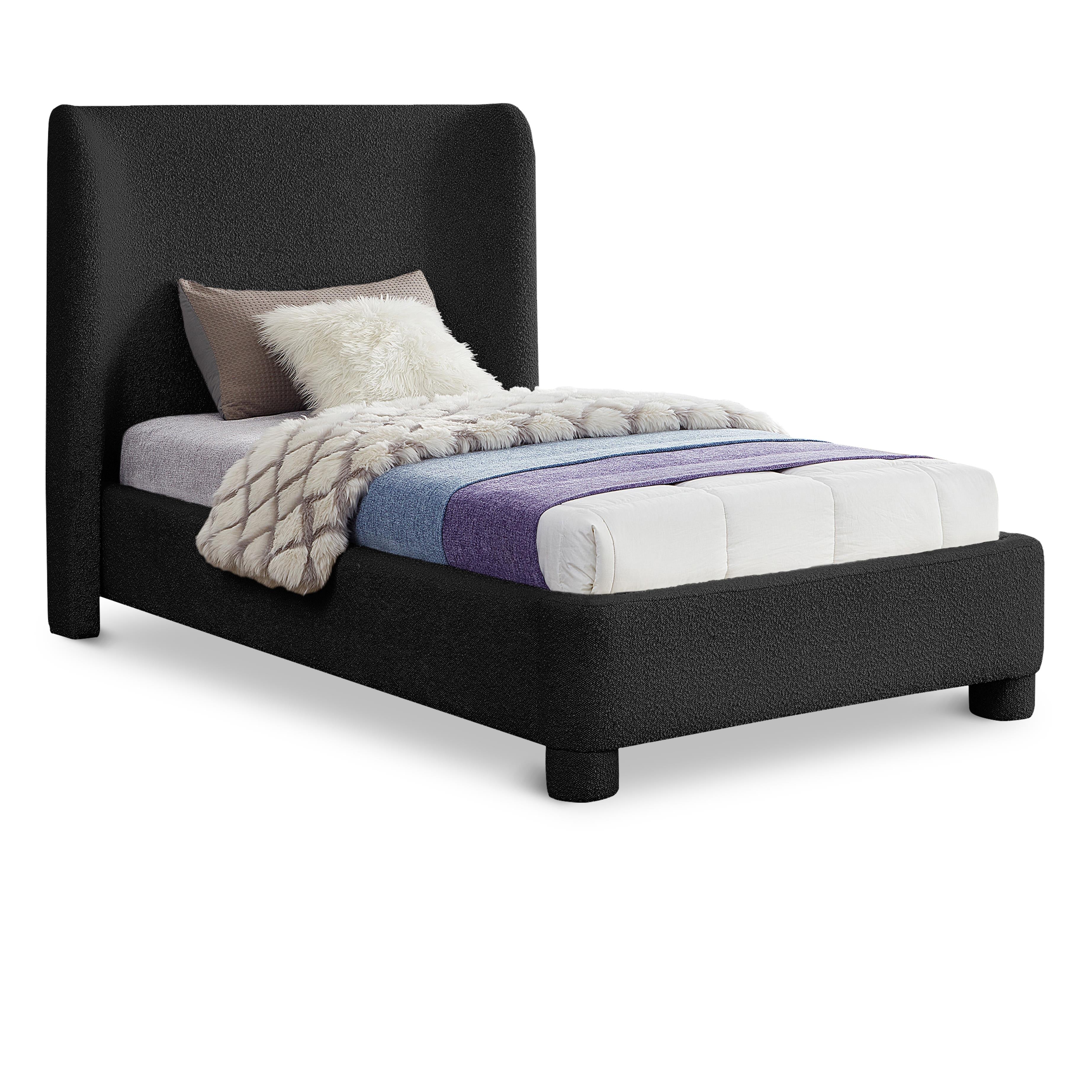Meridian Penny Black Boucle Fabric Twin Bed