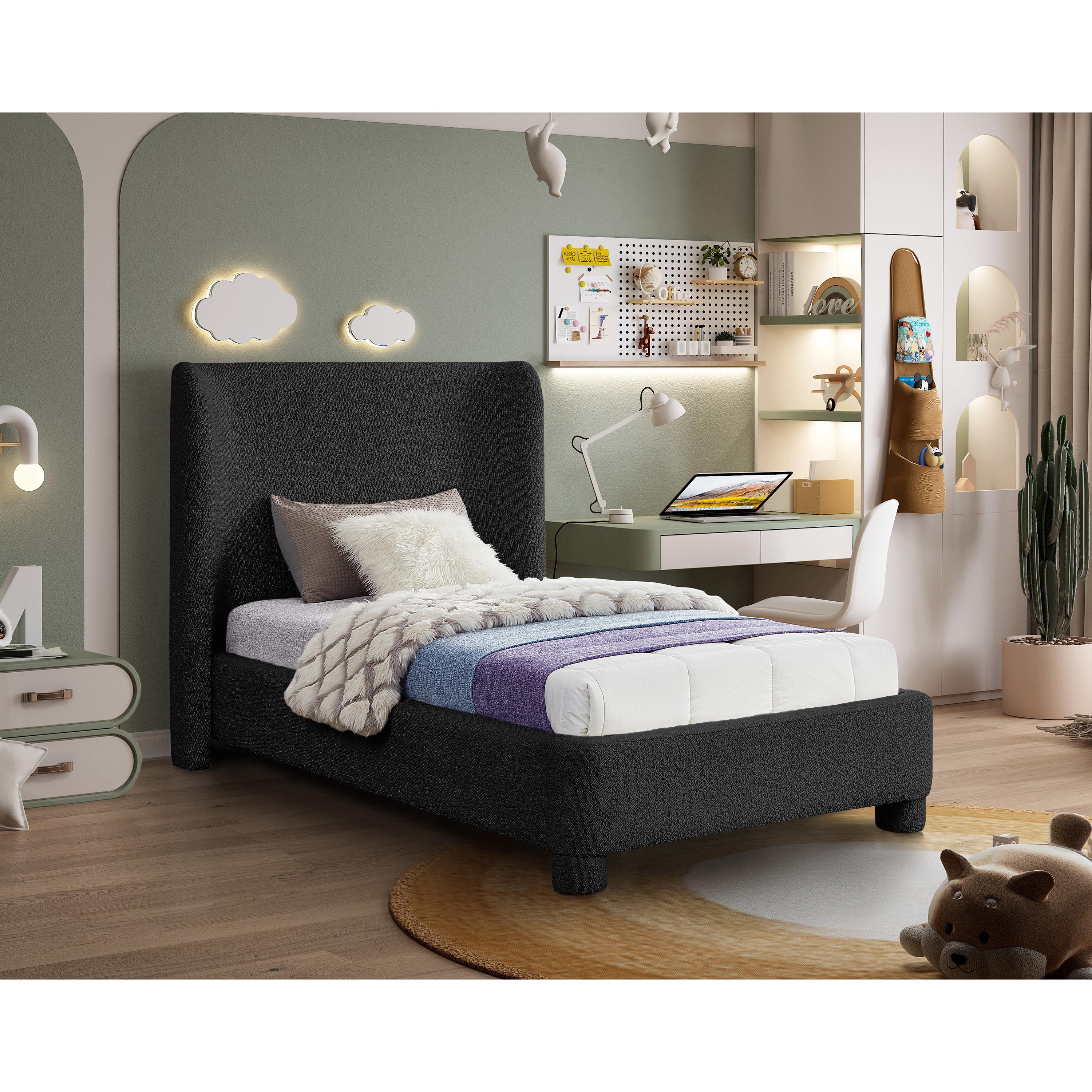 Meridian Penny Black Boucle Fabric Twin Bed