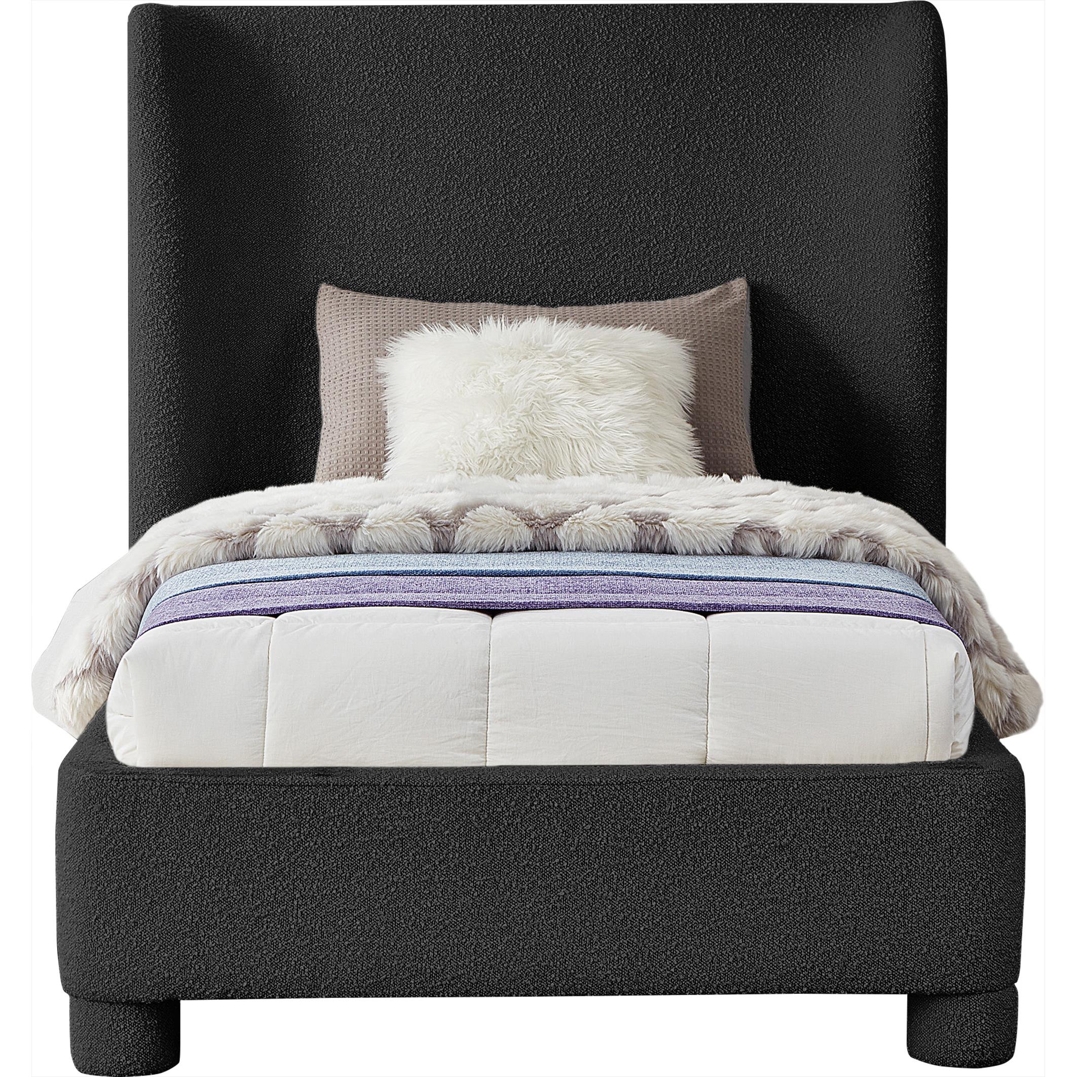Meridian Penny Black Boucle Fabric Twin Bed
