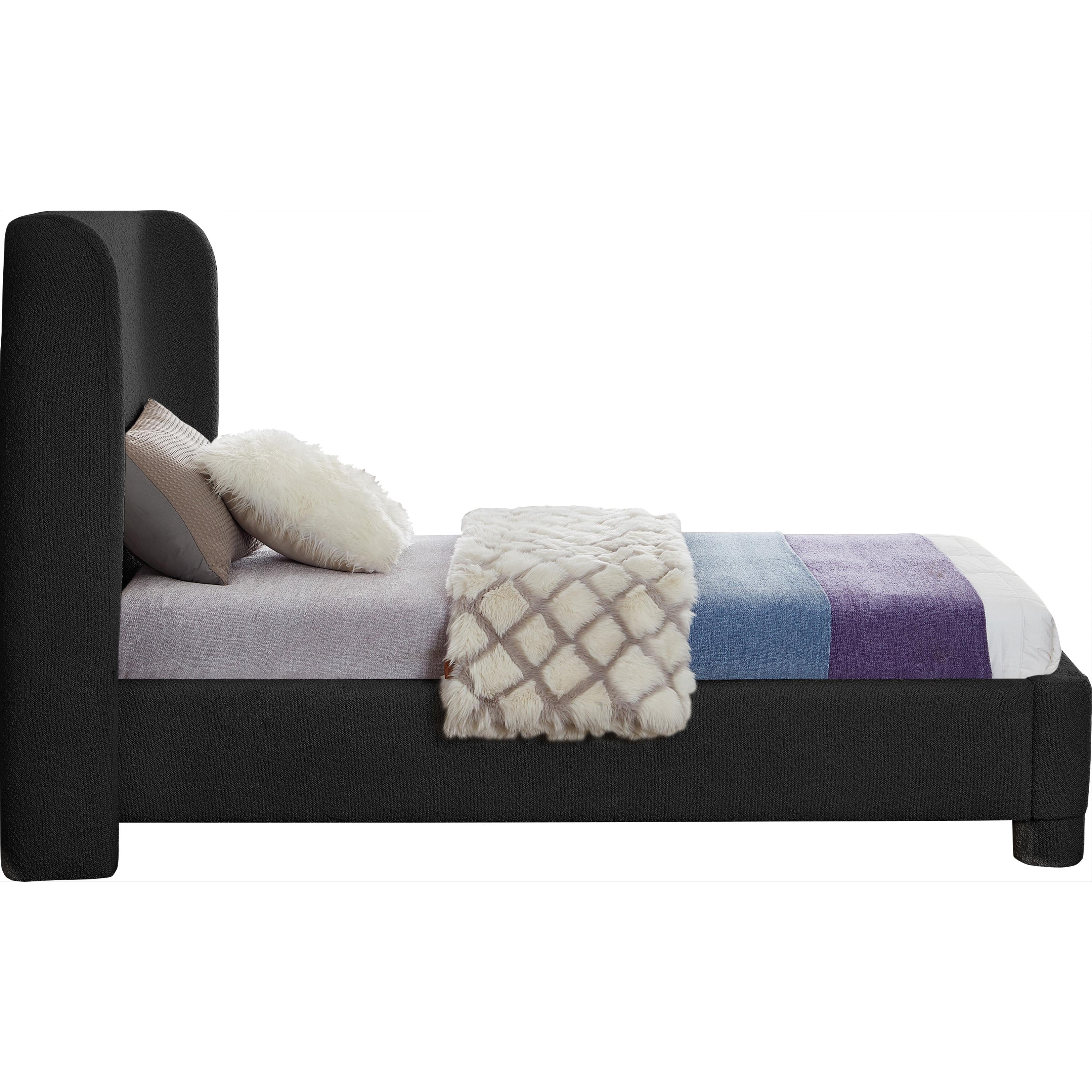 Meridian Penny Black Boucle Fabric Twin Bed