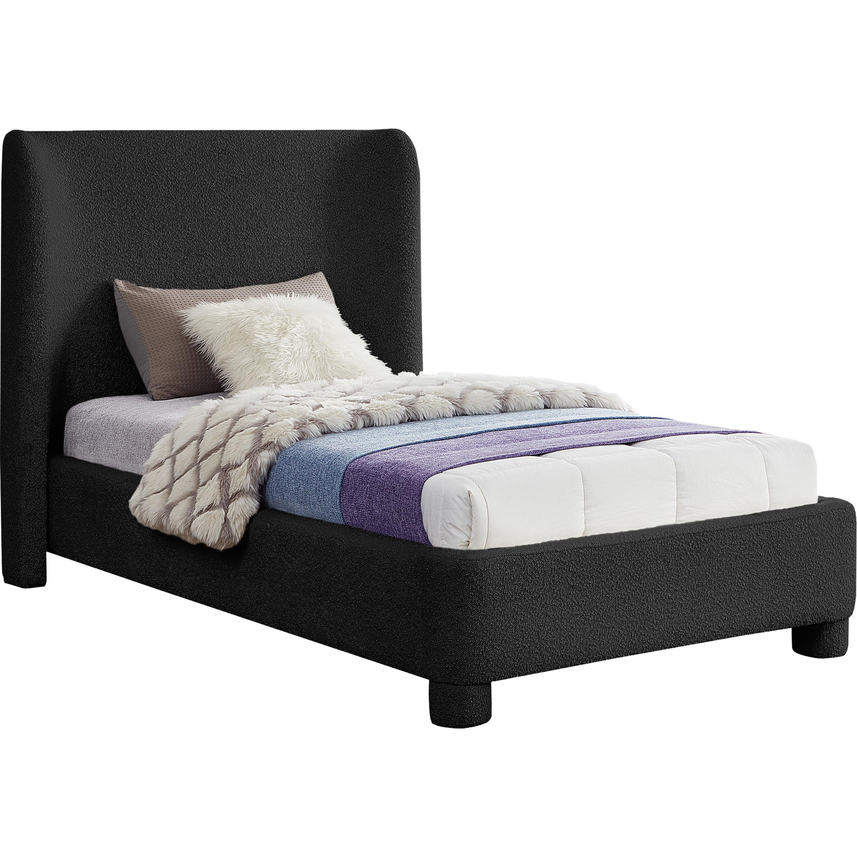 Meridian Penny Black Boucle Fabric Twin Bed