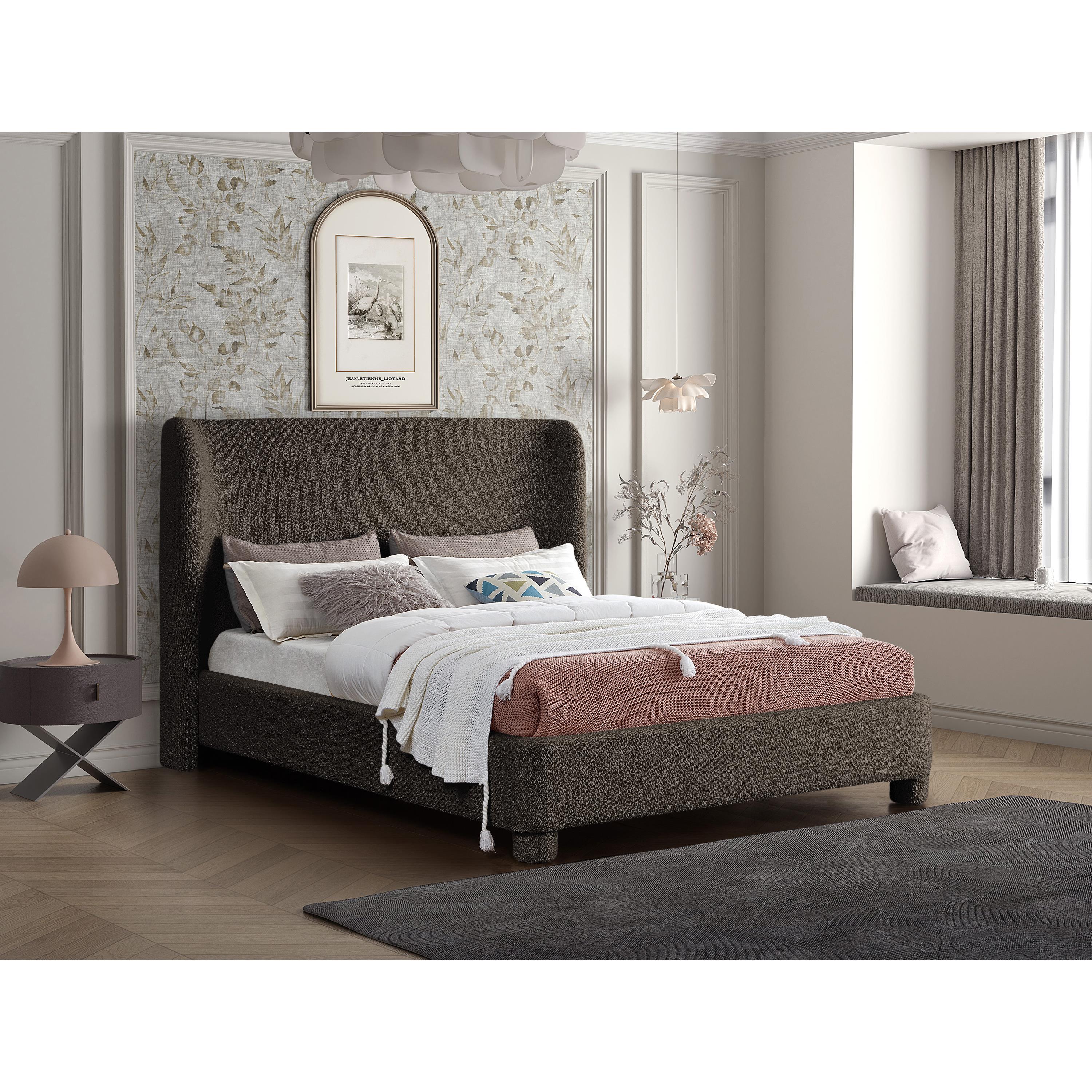 Meridian Penny Brown Boucle Fabric King Bed