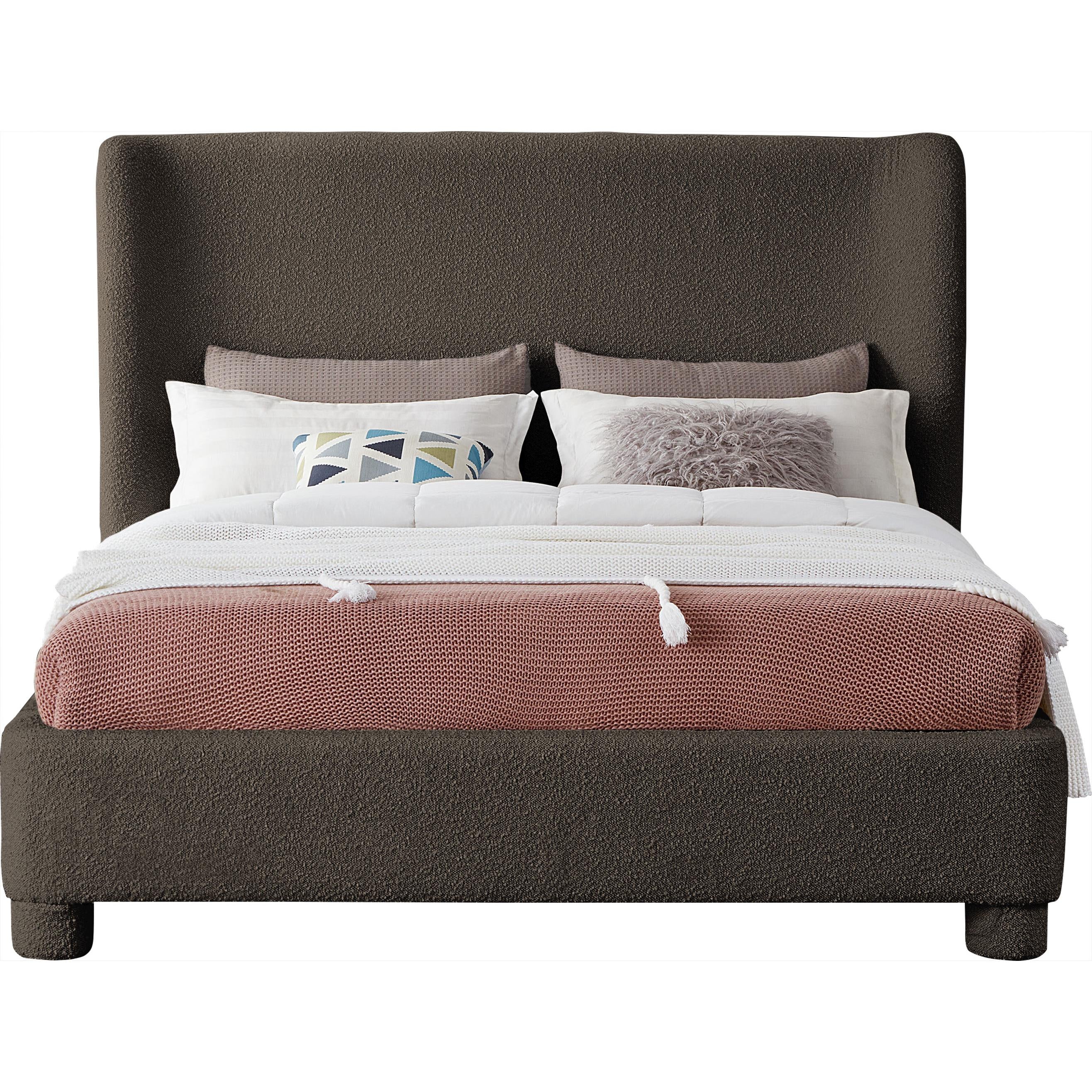 Meridian Penny Brown Boucle Fabric King Bed