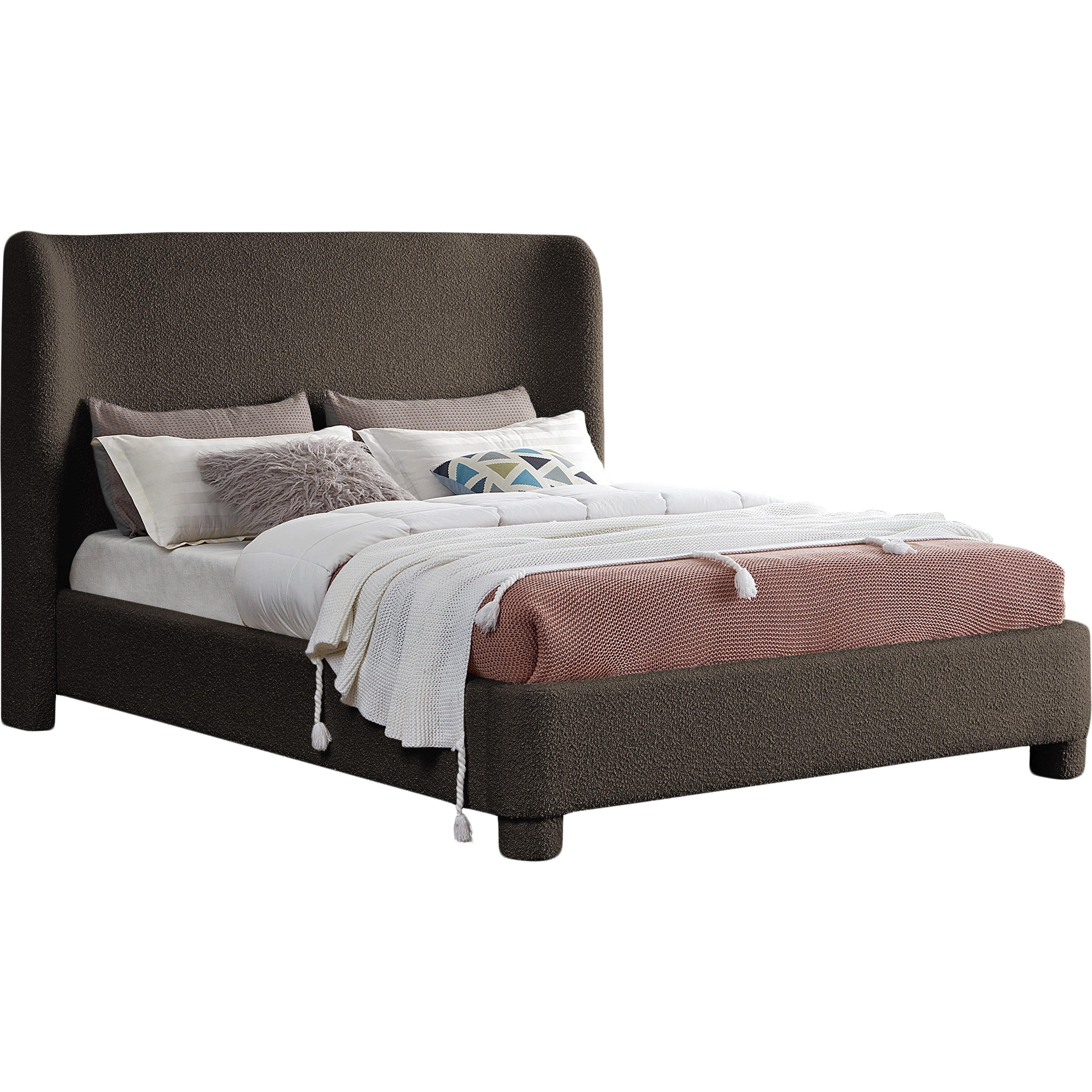 Meridian Penny Brown Boucle Fabric King Bed