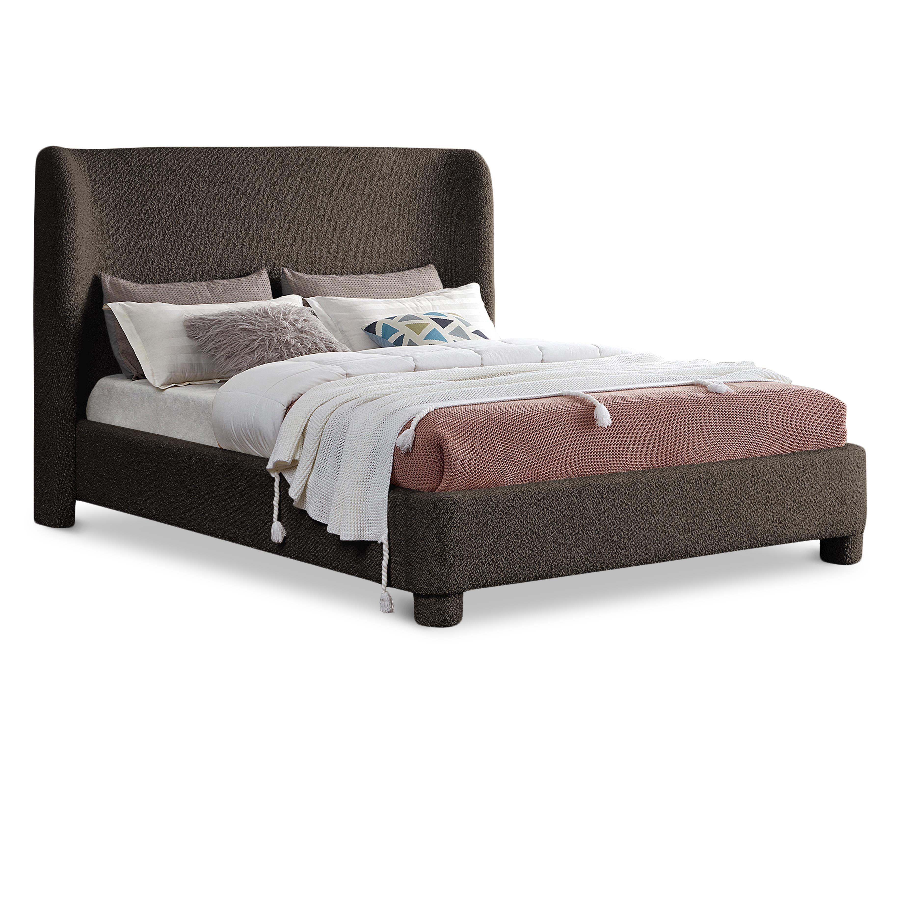 Meridian Penny Brown Boucle Fabric Queen Bed