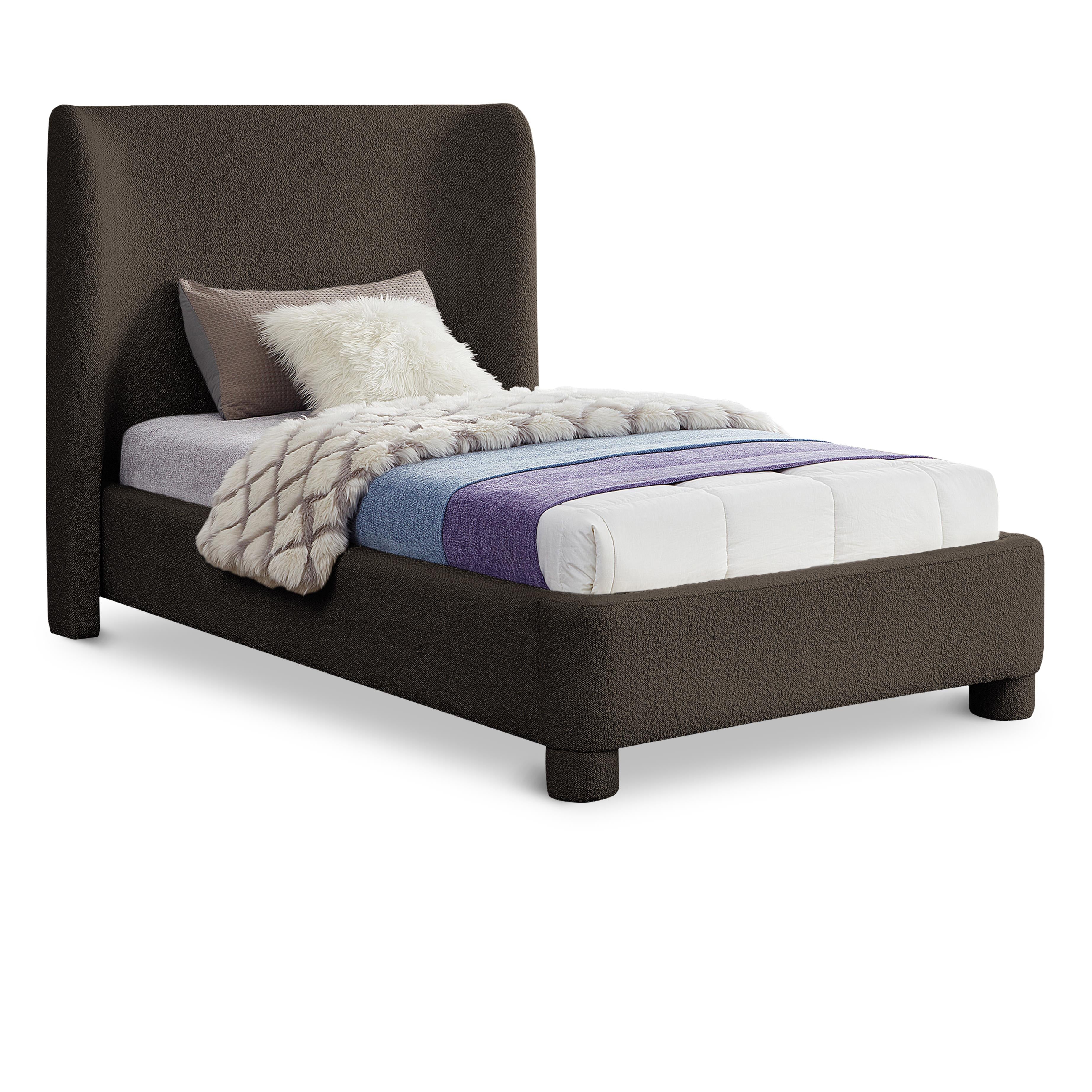 Meridian Penny Brown Boucle Fabric Twin Bed