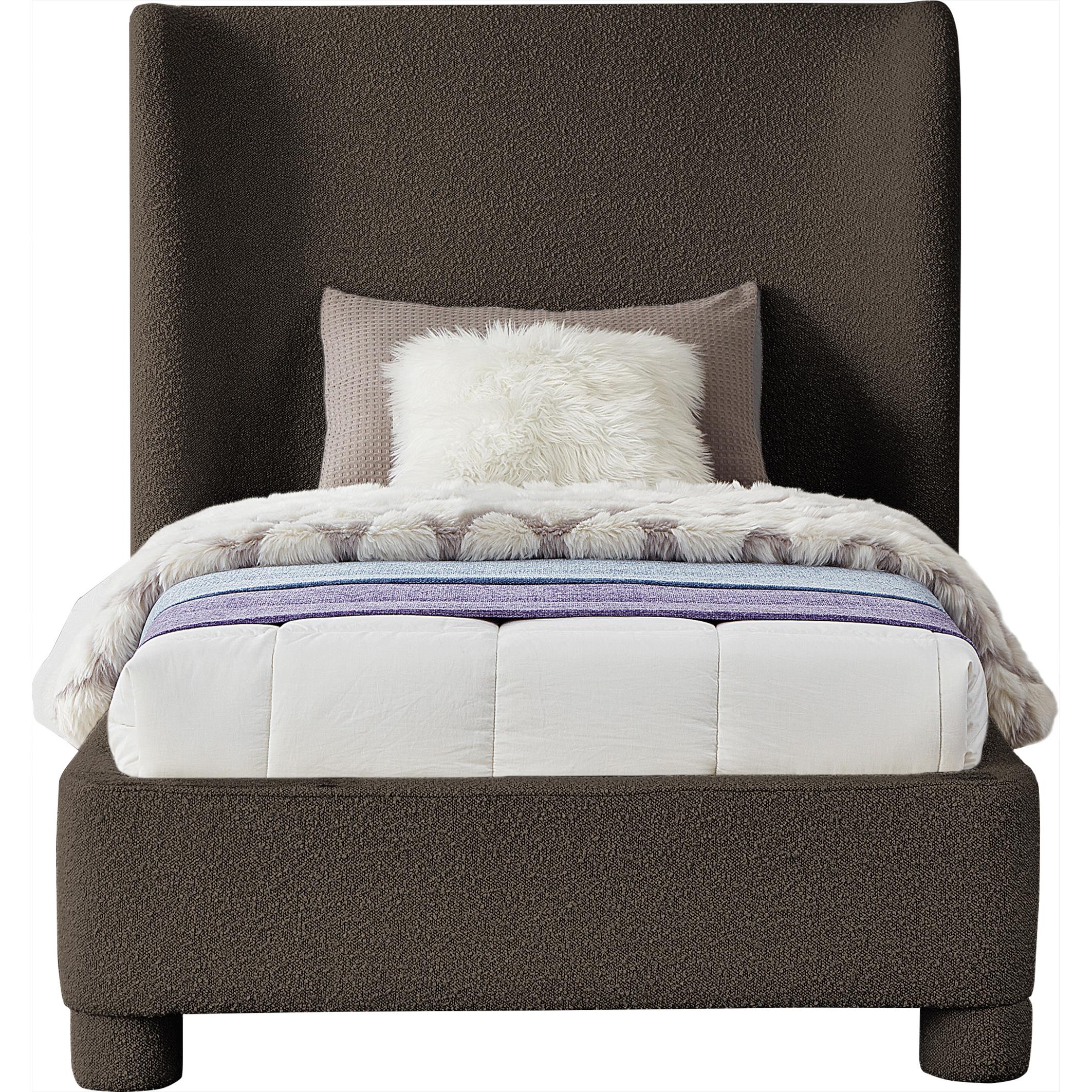 Meridian Penny Brown Boucle Fabric Twin Bed