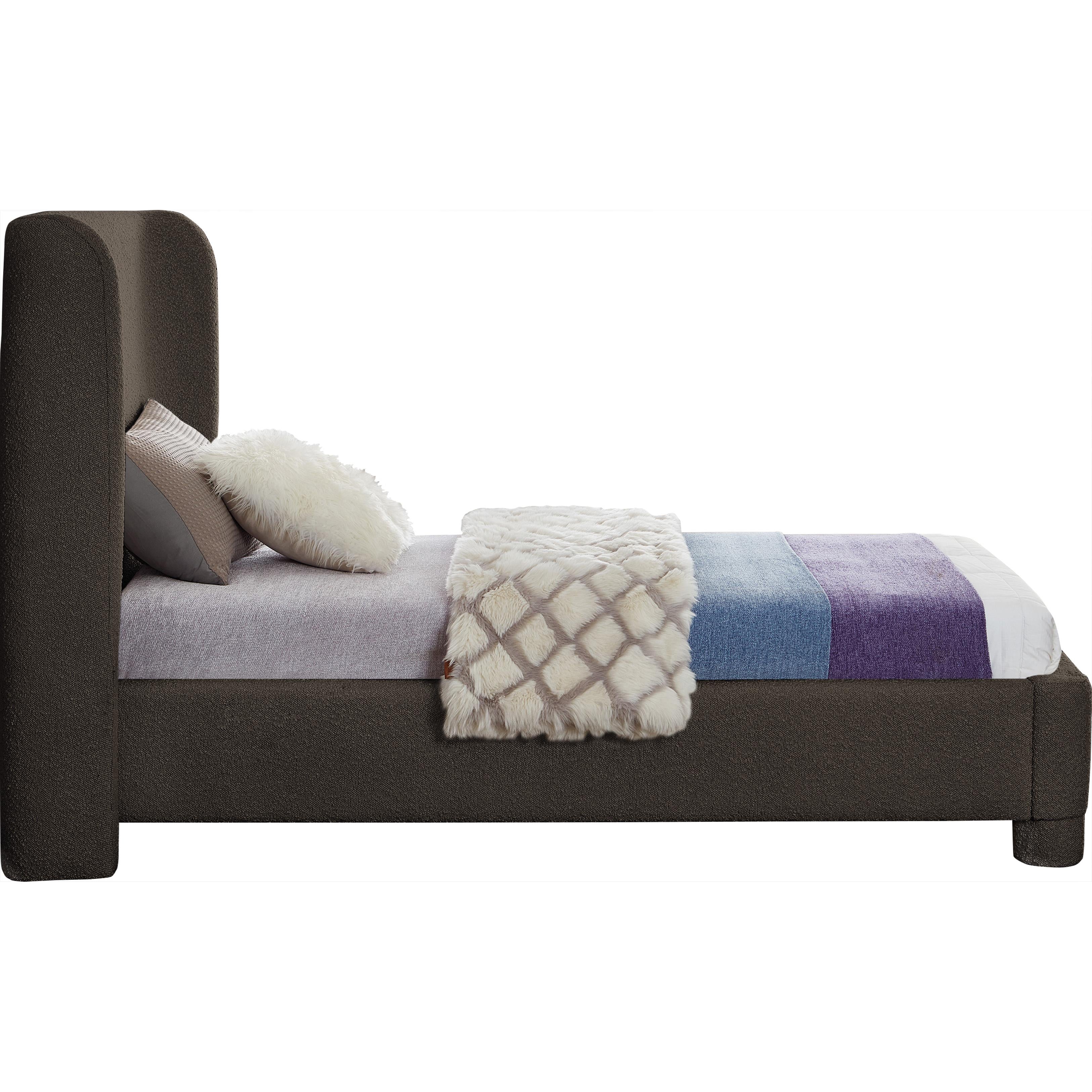 Meridian Penny Brown Boucle Fabric Twin Bed