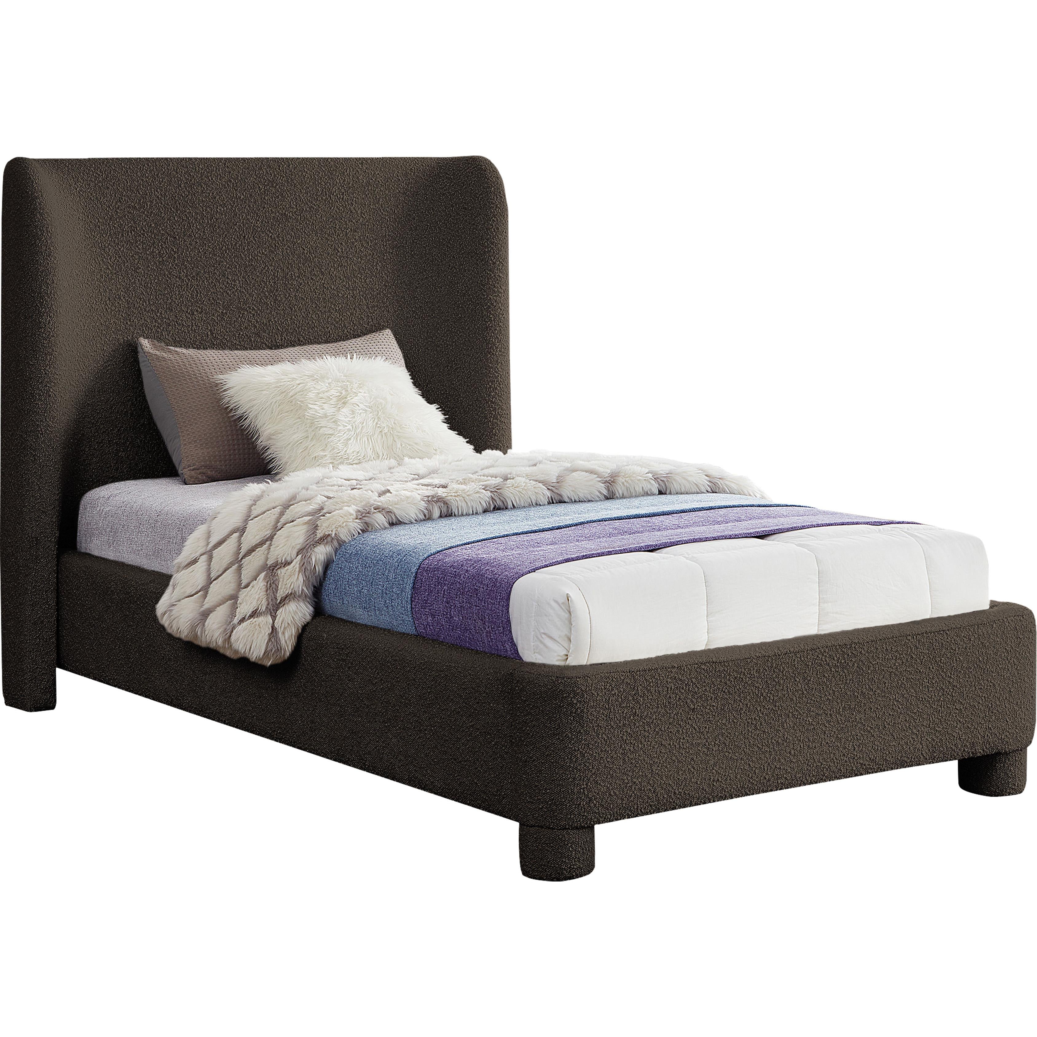 Meridian Penny Brown Boucle Fabric Twin Bed