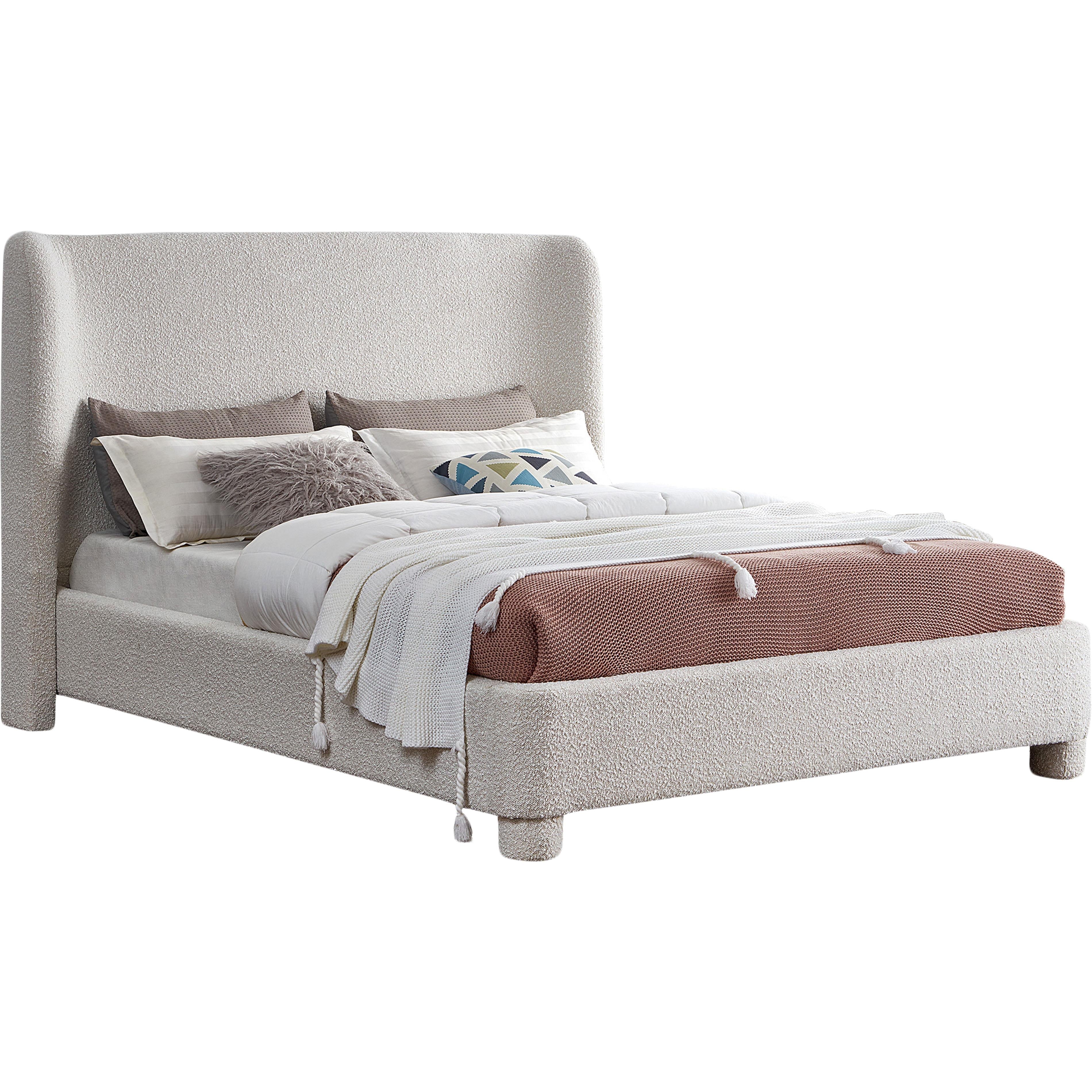 Meridian Penny Cream Boucle Fabric King Bed