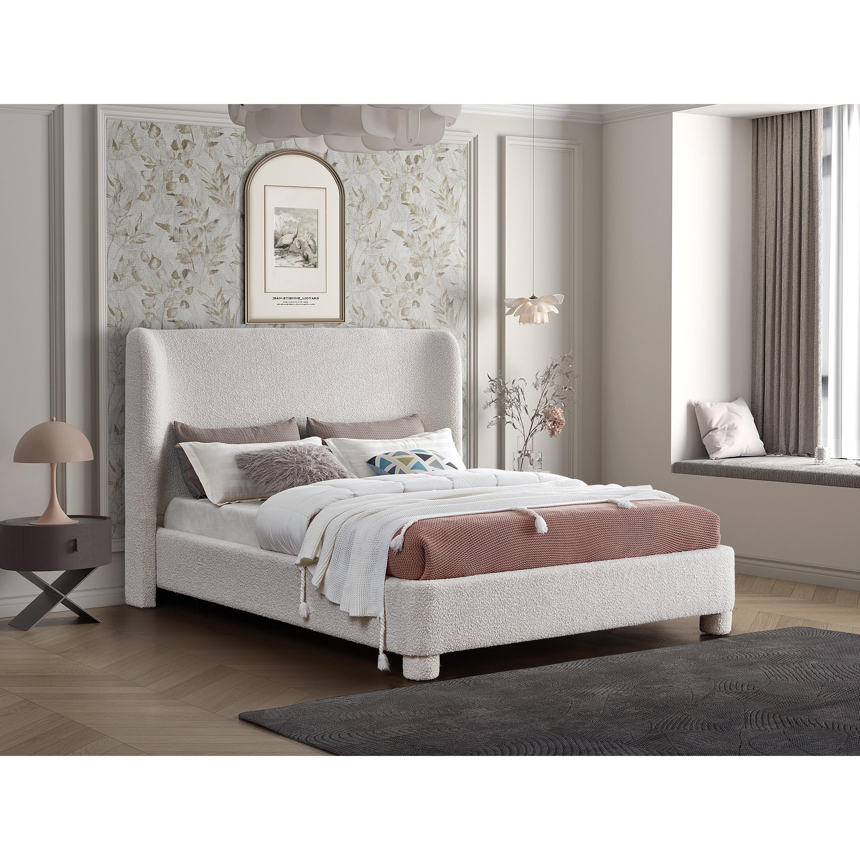 Meridian Penny Cream Boucle Fabric Queen Bed