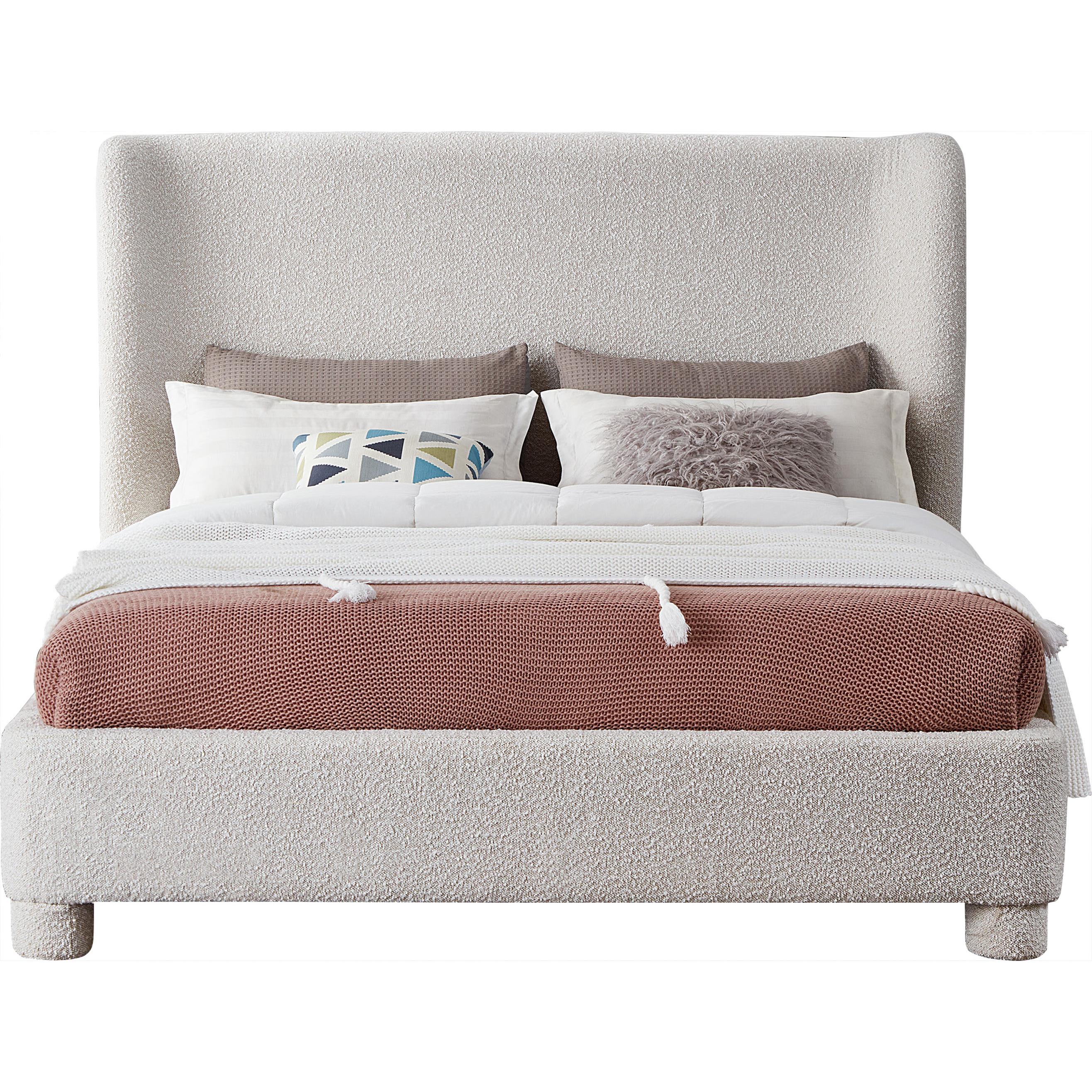 Meridian Penny Cream Boucle Fabric Queen Bed