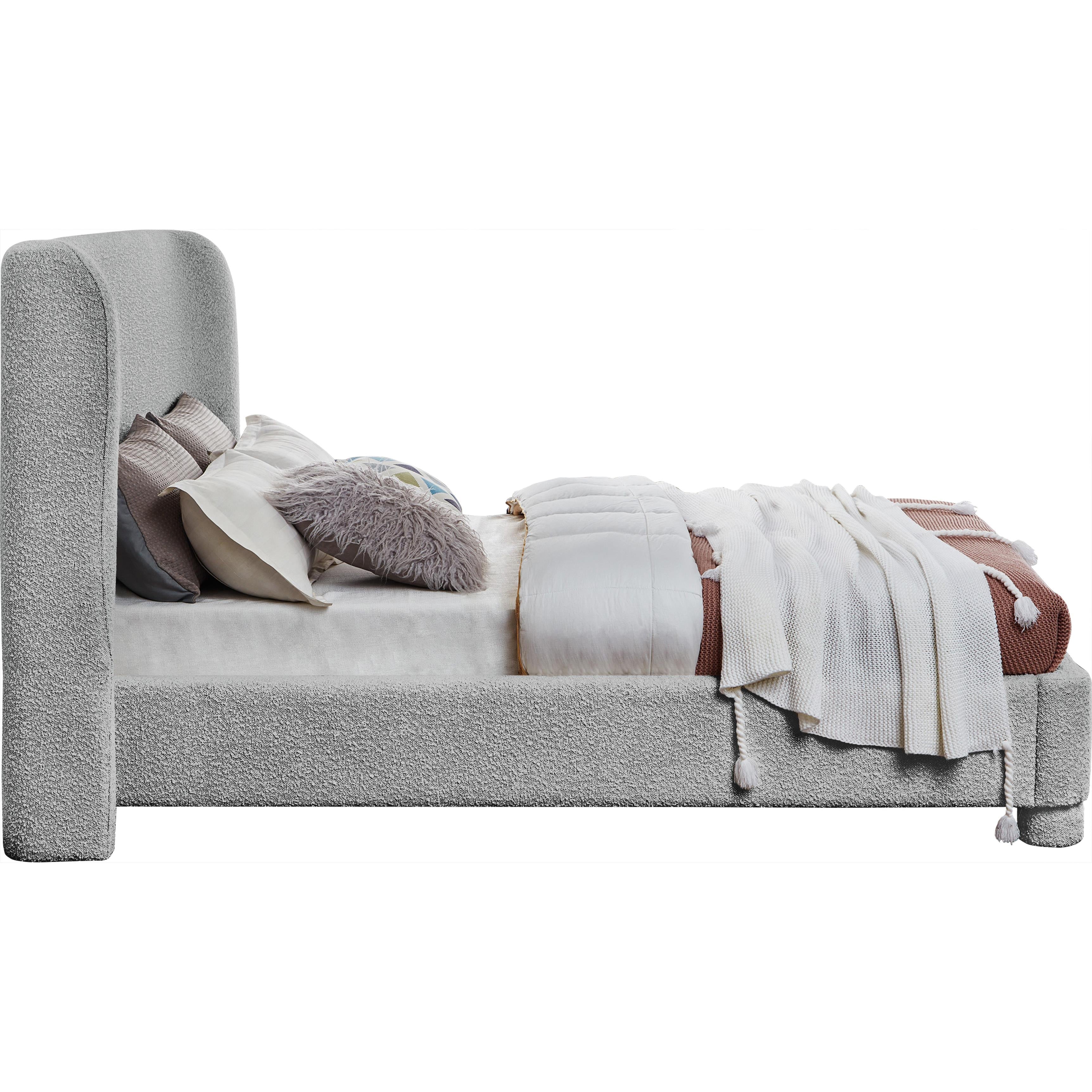 Meridian Penny Grey Boucle Fabric King Bed