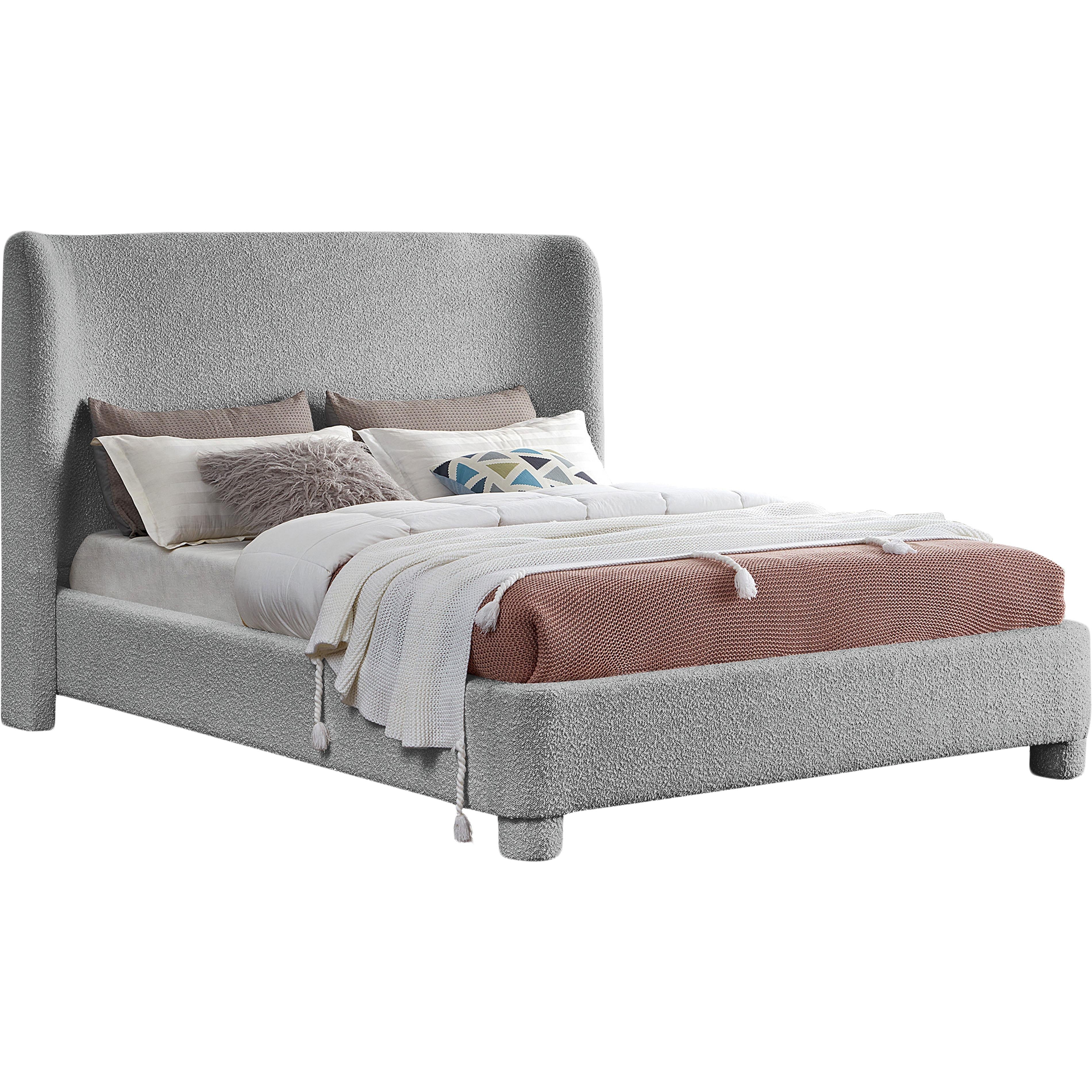 Meridian Penny Grey Boucle Fabric King Bed
