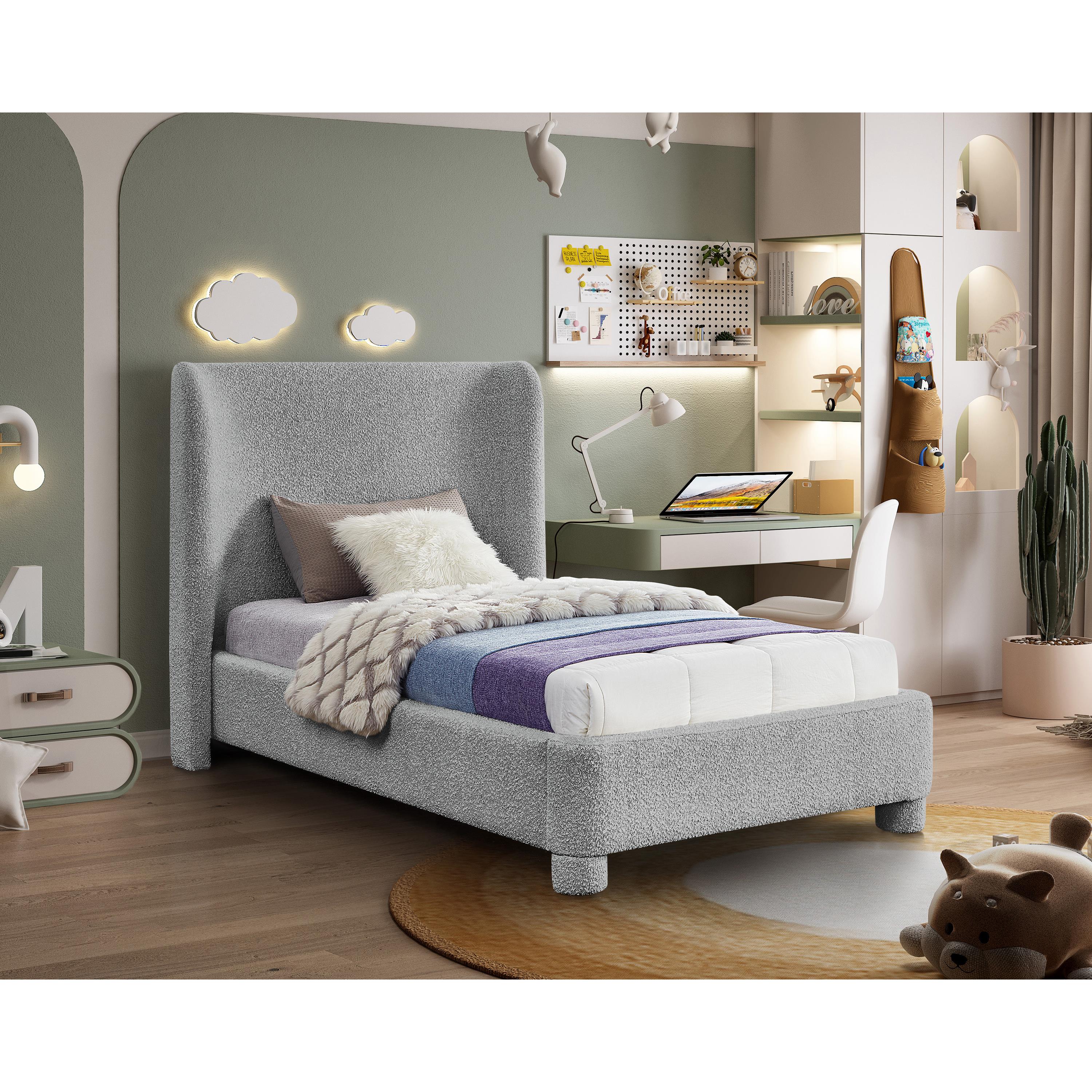 Meridian Penny Grey Boucle Fabric Twin Bed