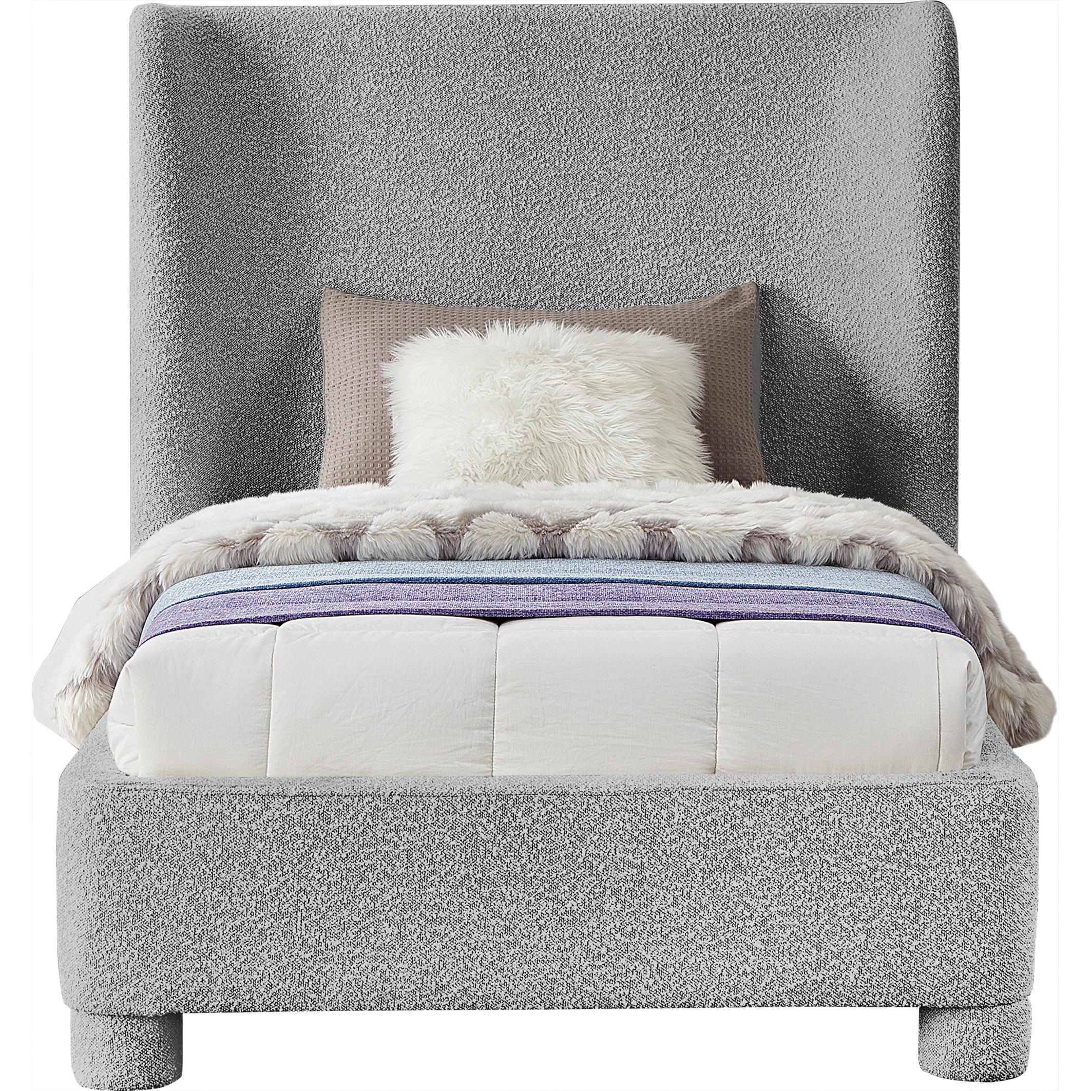 Meridian Penny Grey Boucle Fabric Twin Bed