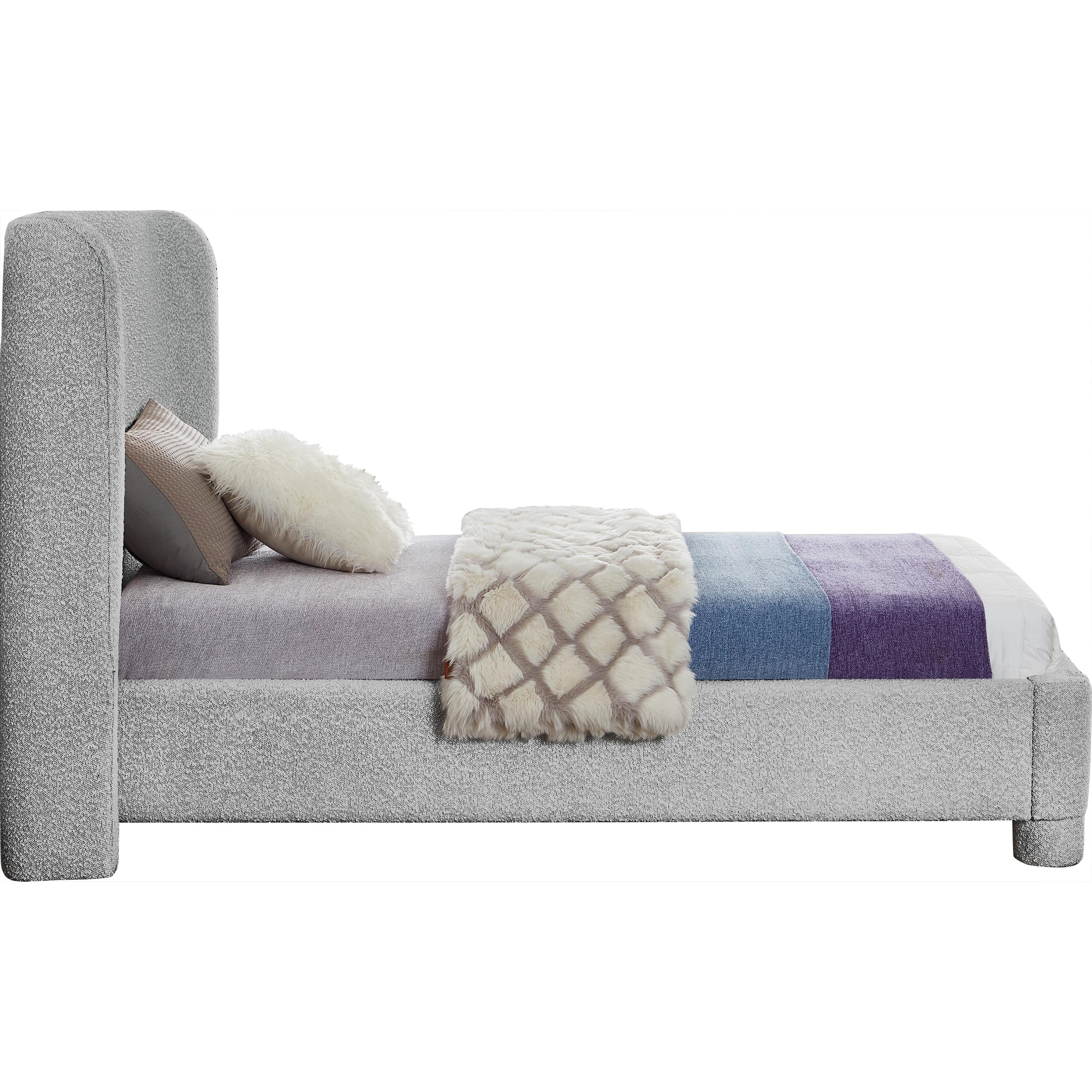 Meridian Penny Grey Boucle Fabric Twin Bed