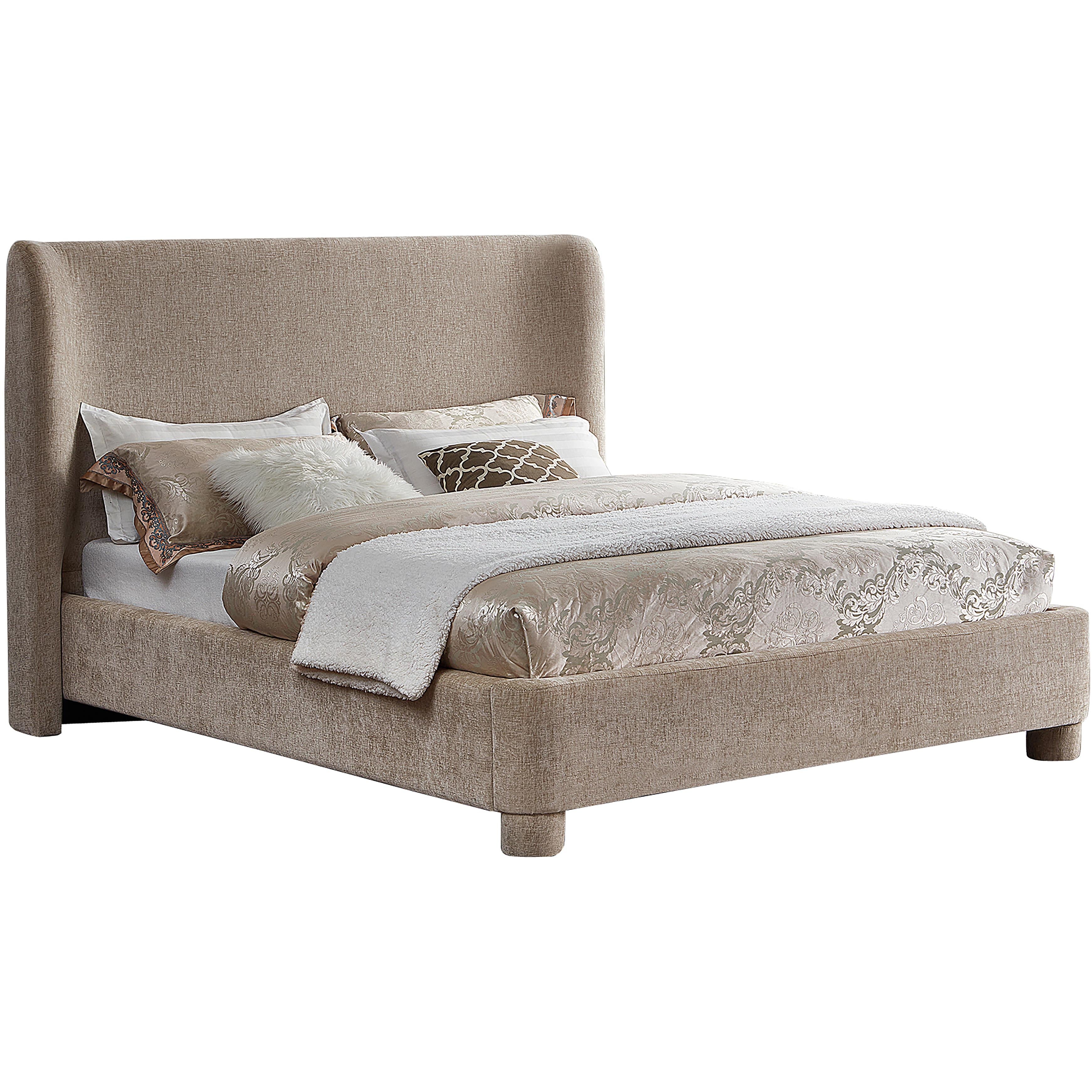 Meridian Penny Beige Chenille Fabric King Bed
