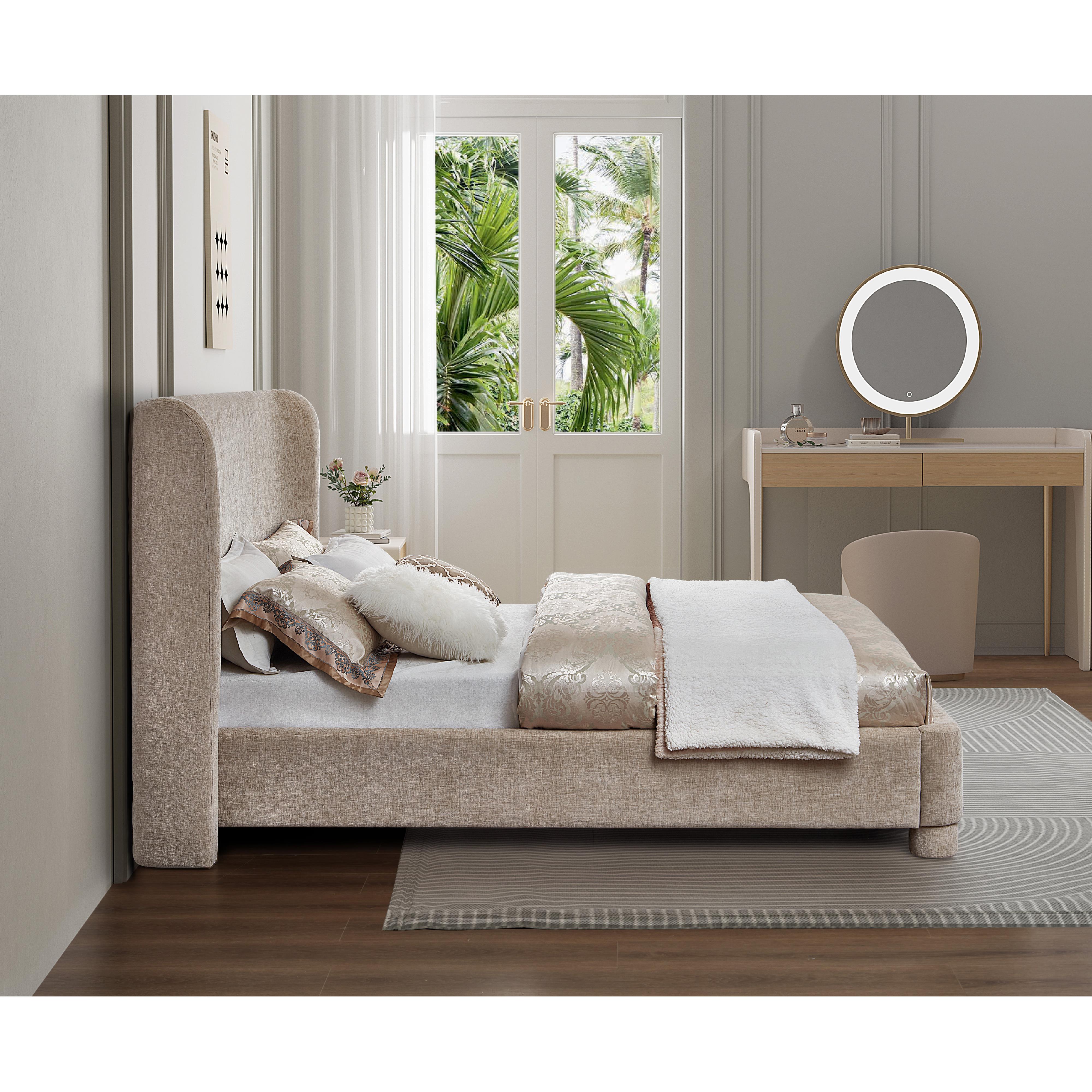 Meridian Penny Beige Chenille Fabric King Bed
