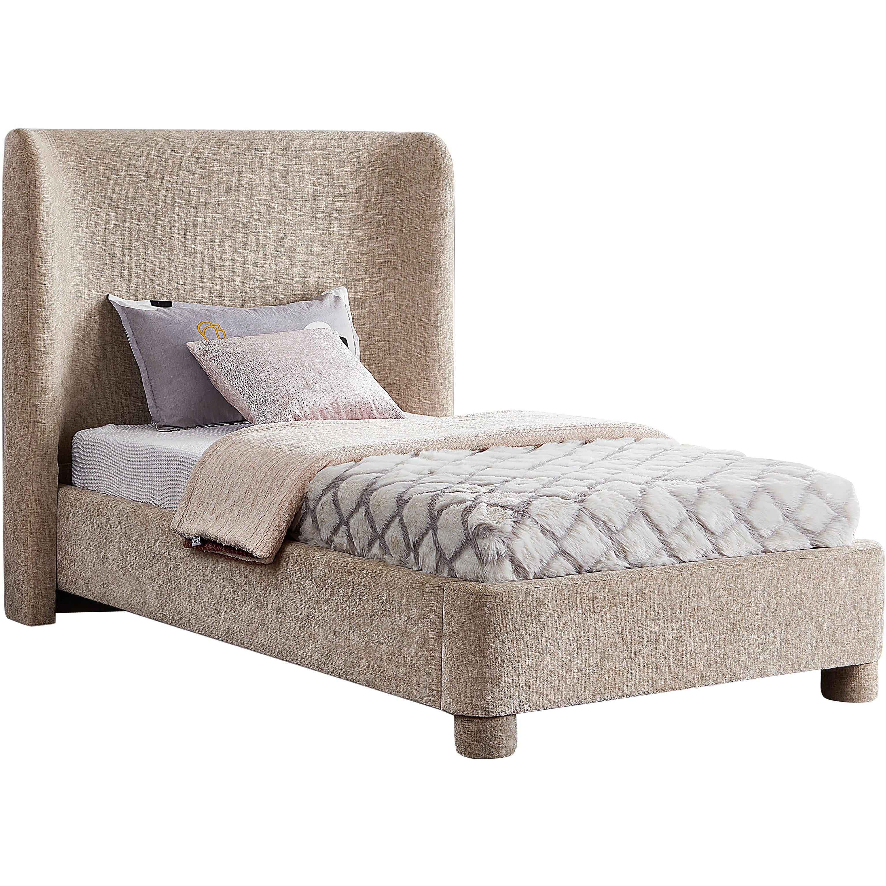 Meridian Penny Beige Chenille Fabric Twin Bed