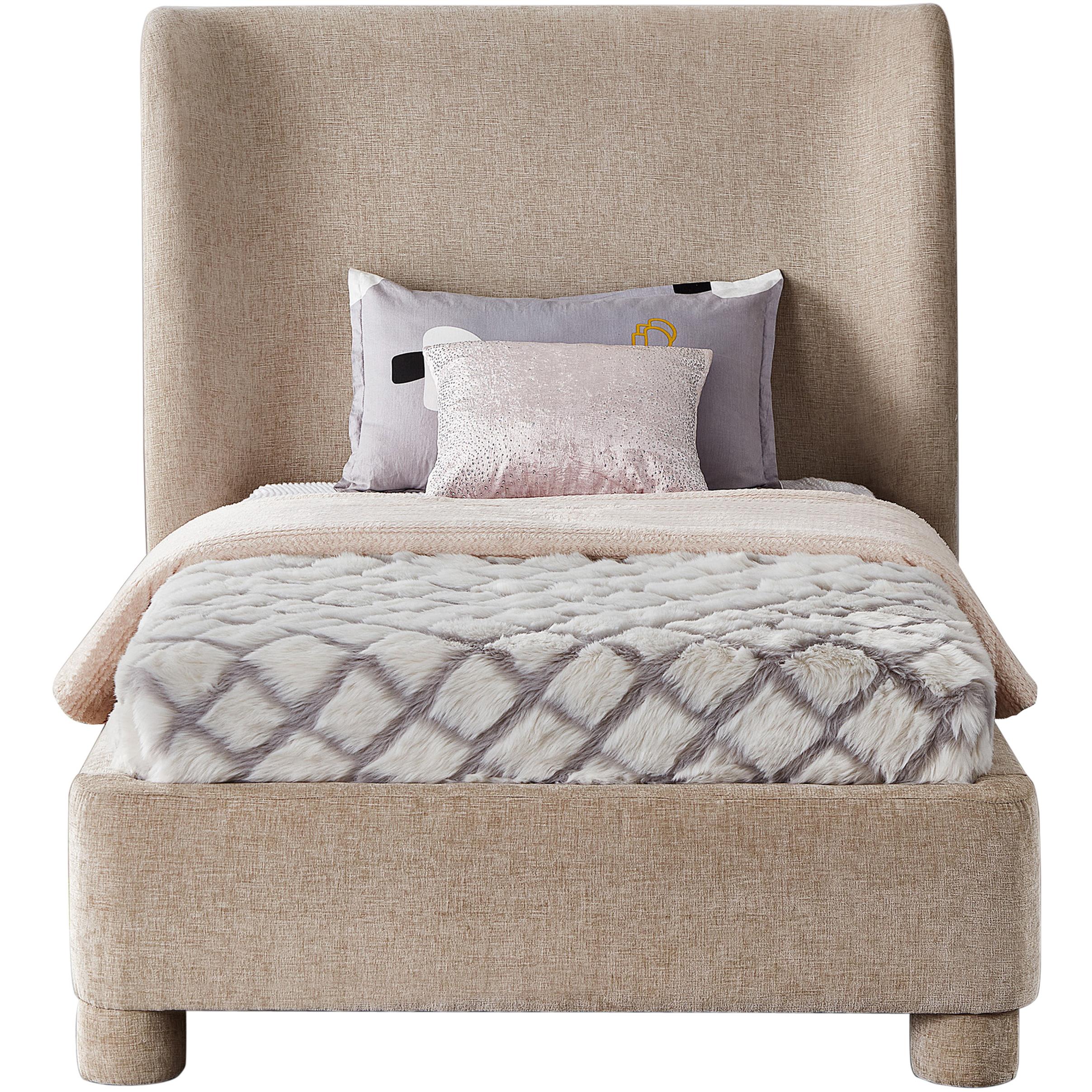 Meridian Penny Beige Chenille Fabric Twin Bed