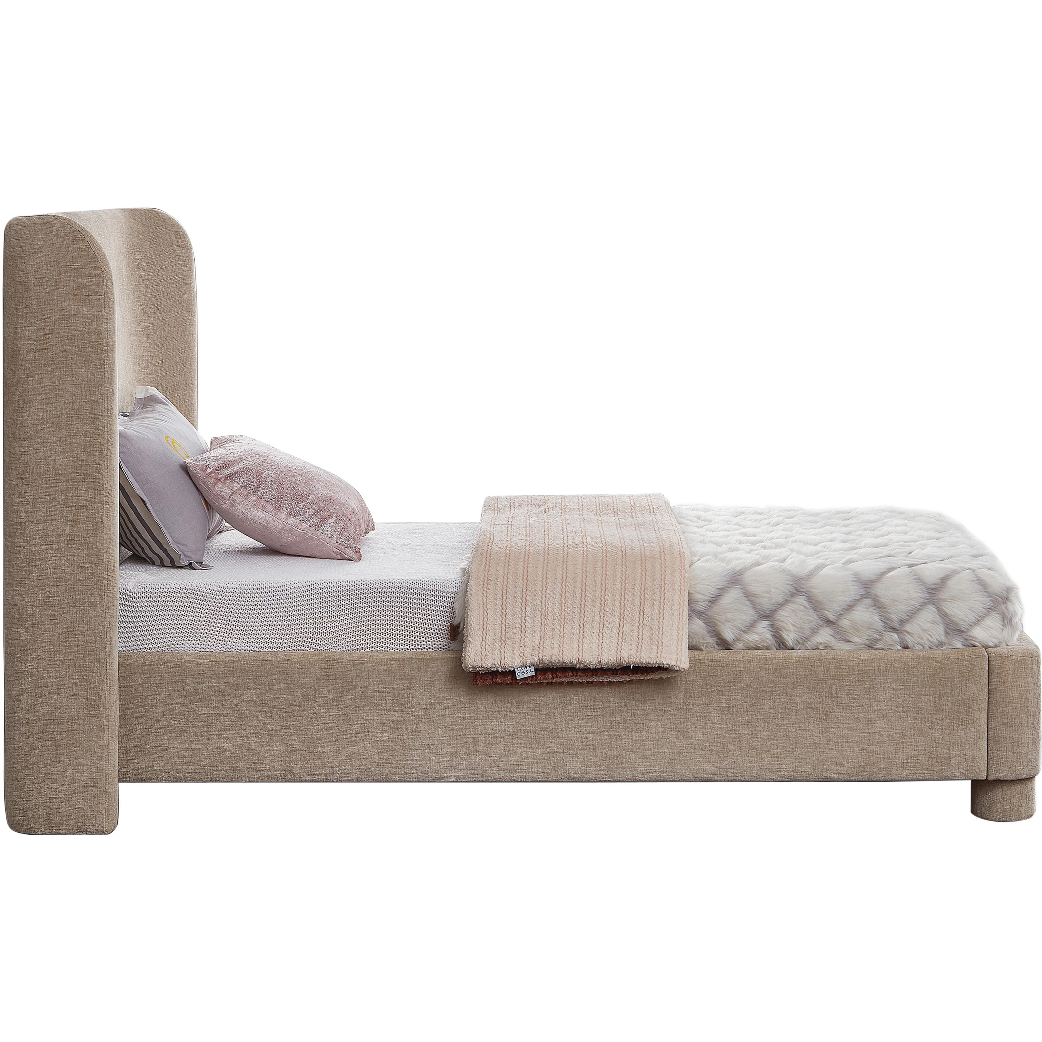 Meridian Penny Beige Chenille Fabric Twin Bed