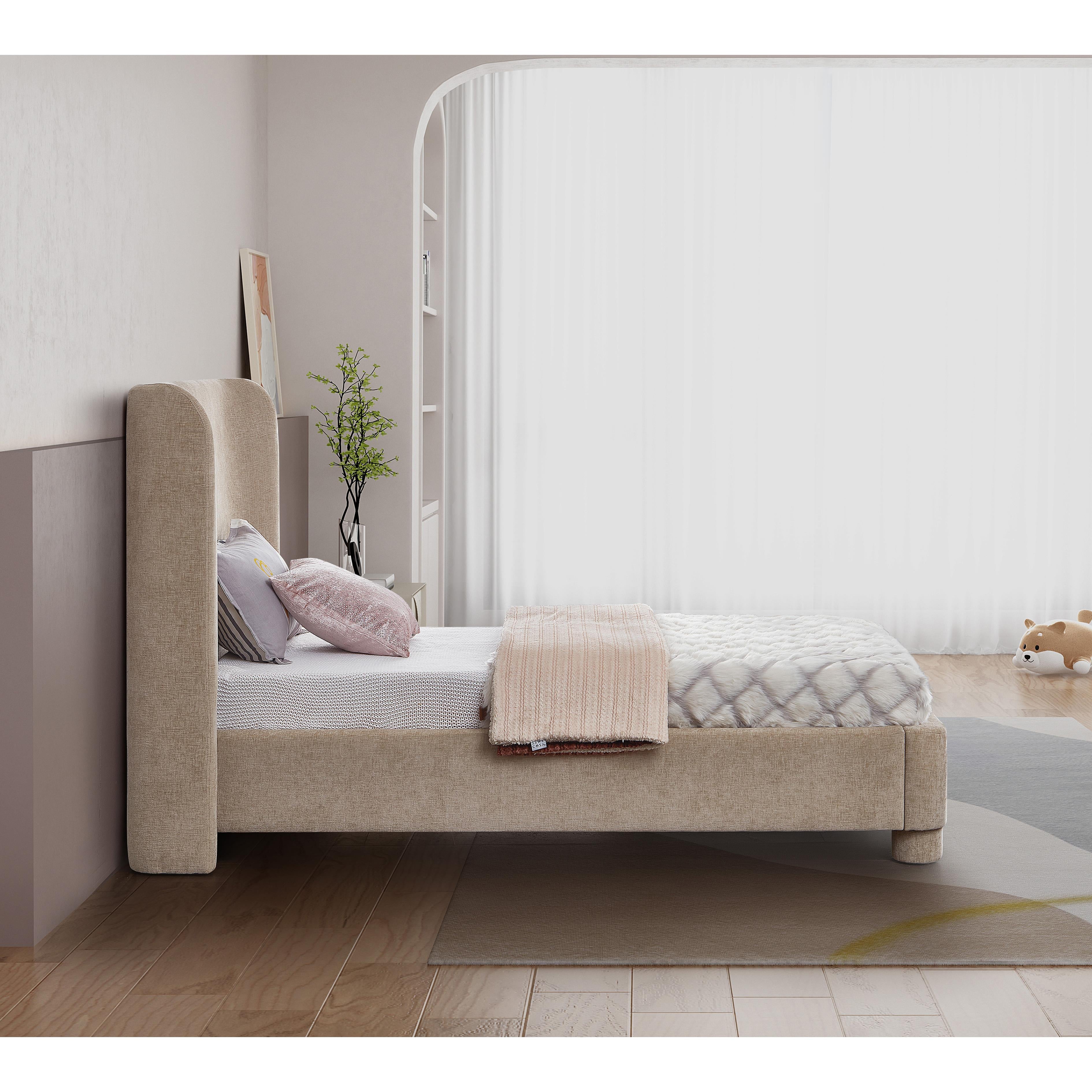 Meridian Penny Beige Chenille Fabric Twin Bed