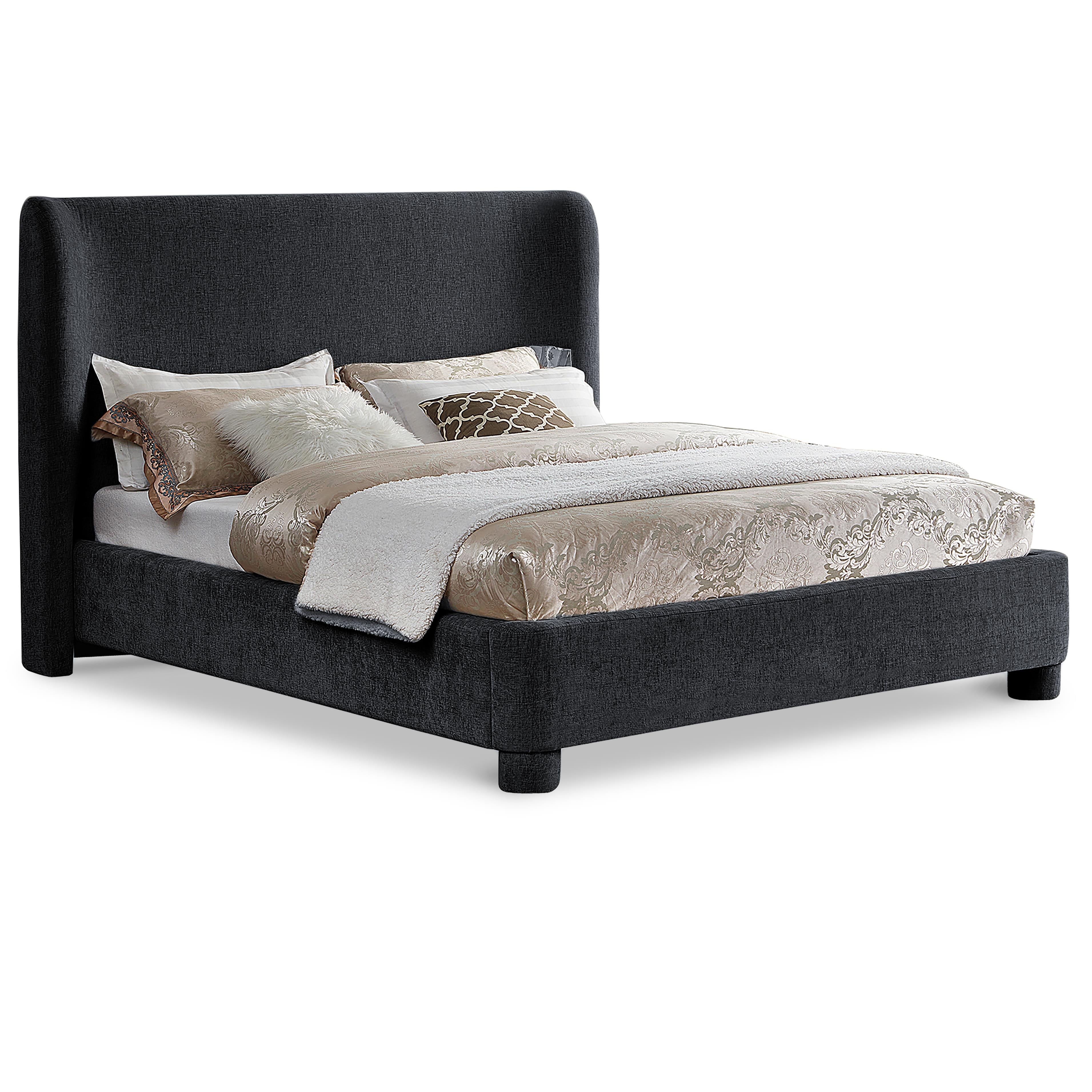 Meridian Penny Black Chenille Fabric Full Bed
