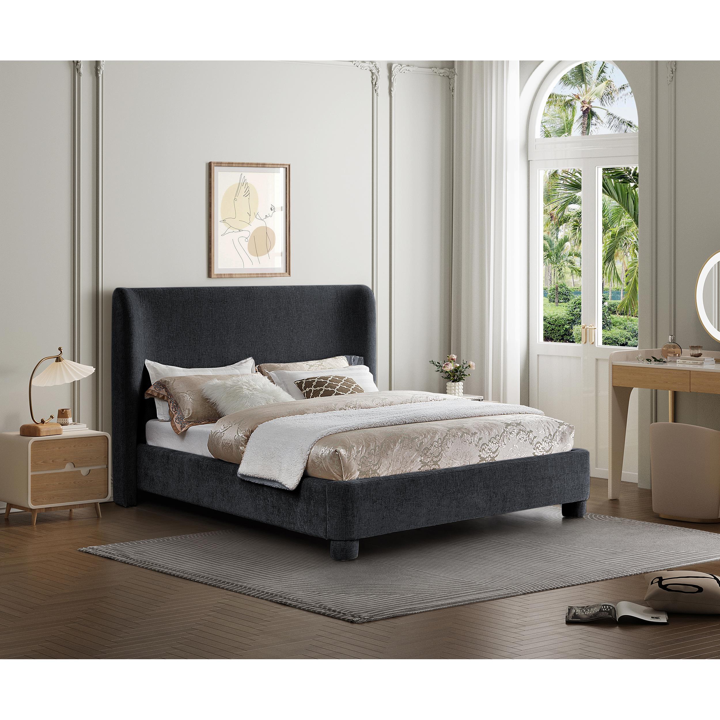 Meridian Penny Black Chenille Fabric Full Bed