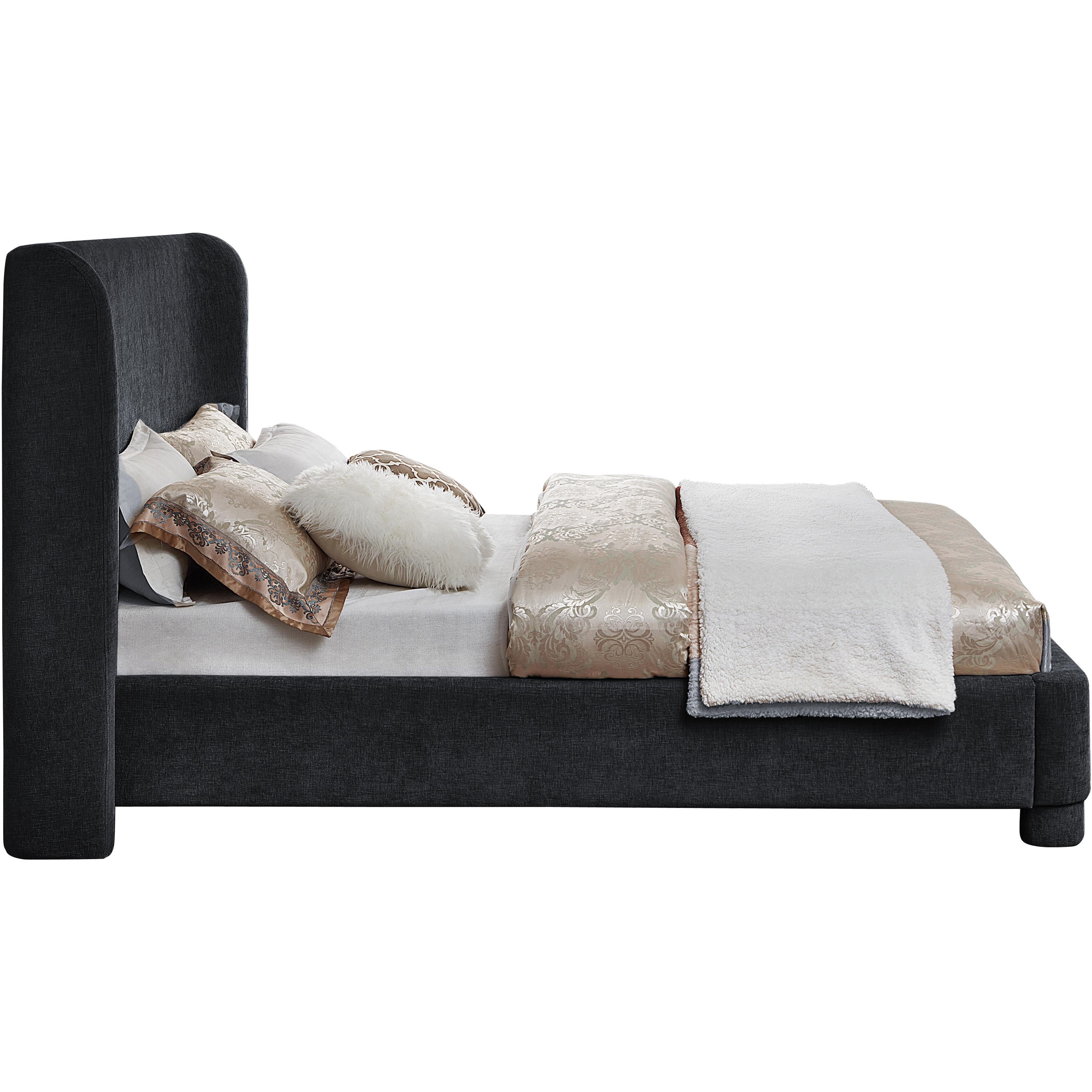 Meridian Penny Black Chenille Fabric King Bed