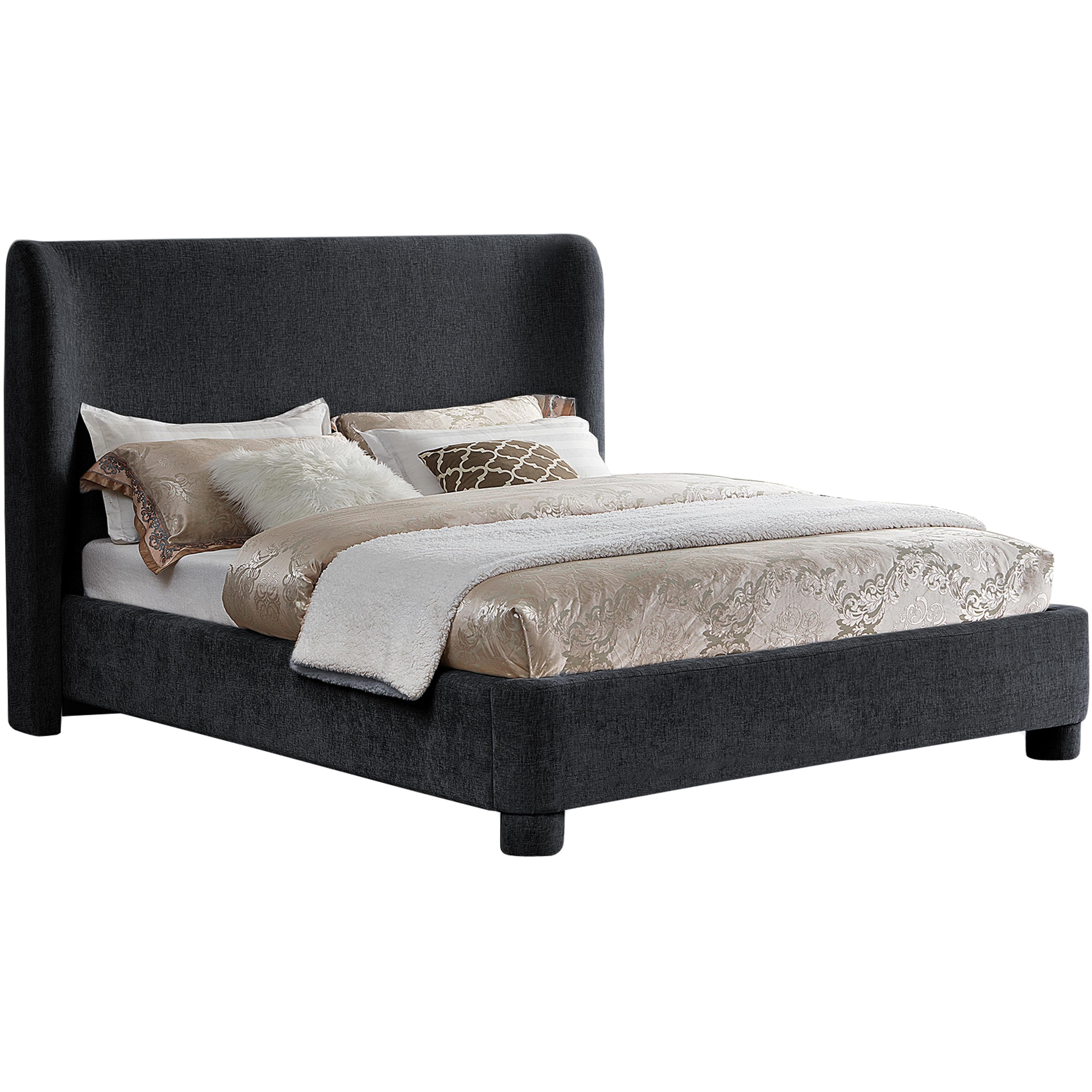 Meridian Penny Black Chenille Fabric Queen Bed