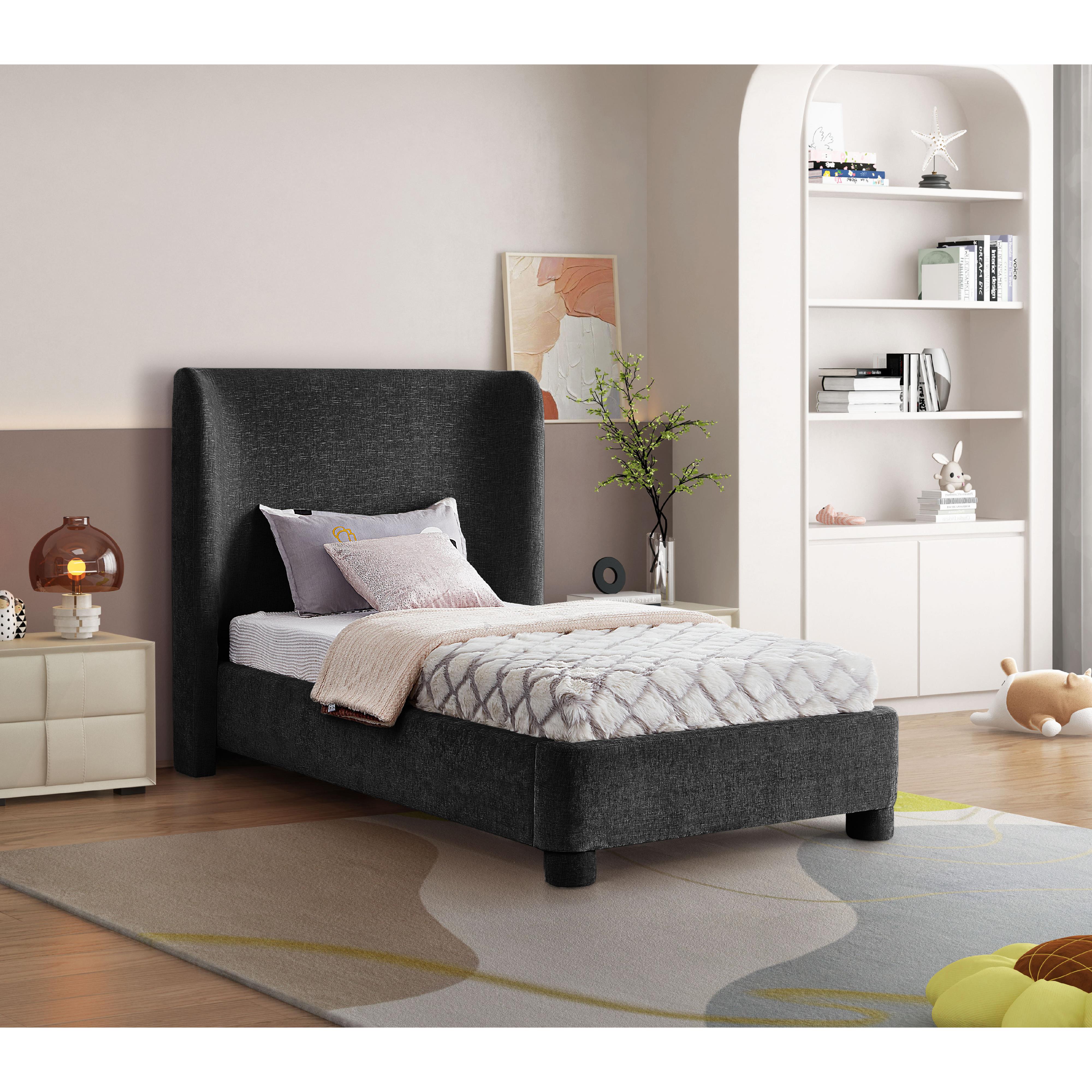 Meridian Penny Black Chenille Fabric Twin Bed
