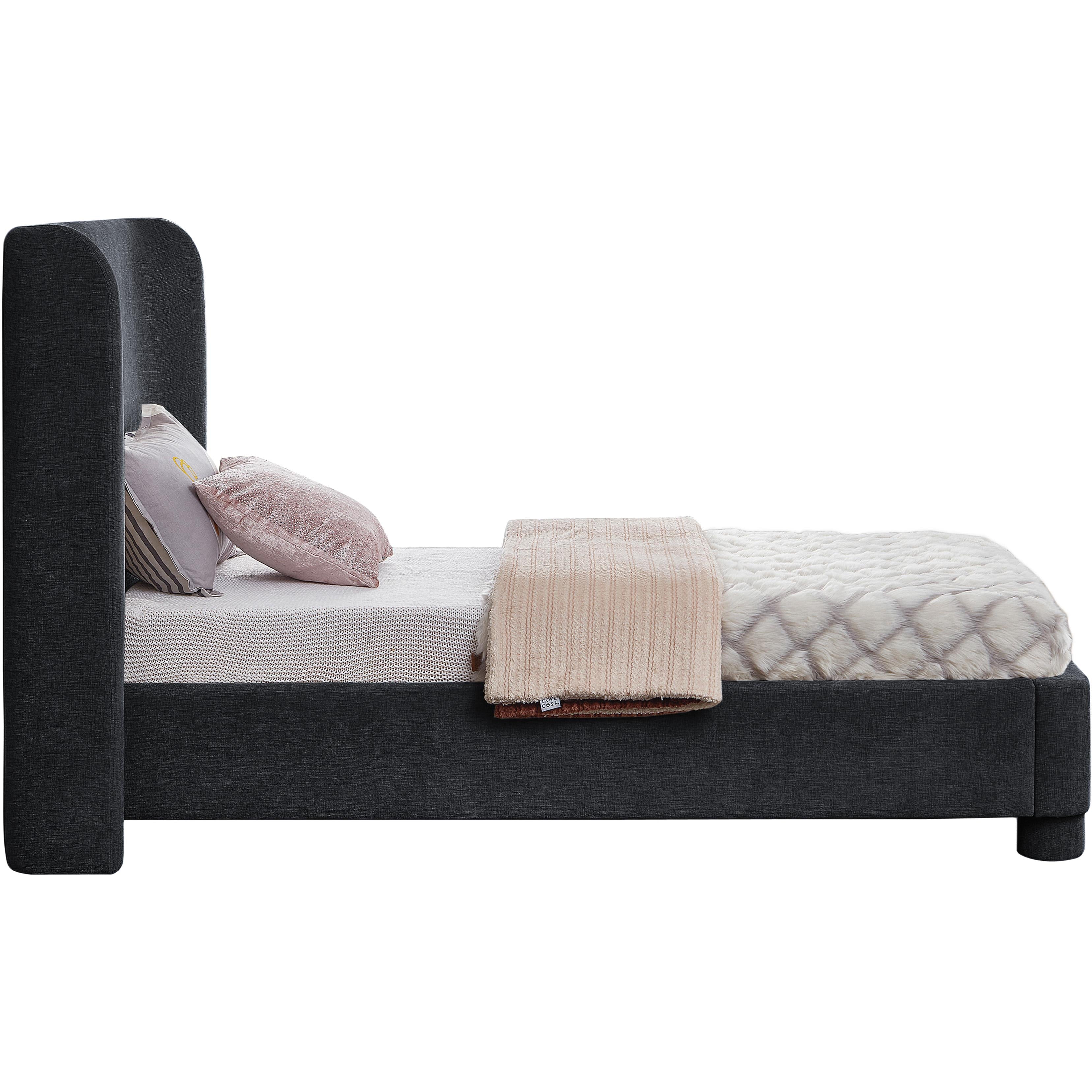 Meridian Penny Black Chenille Fabric Twin Bed
