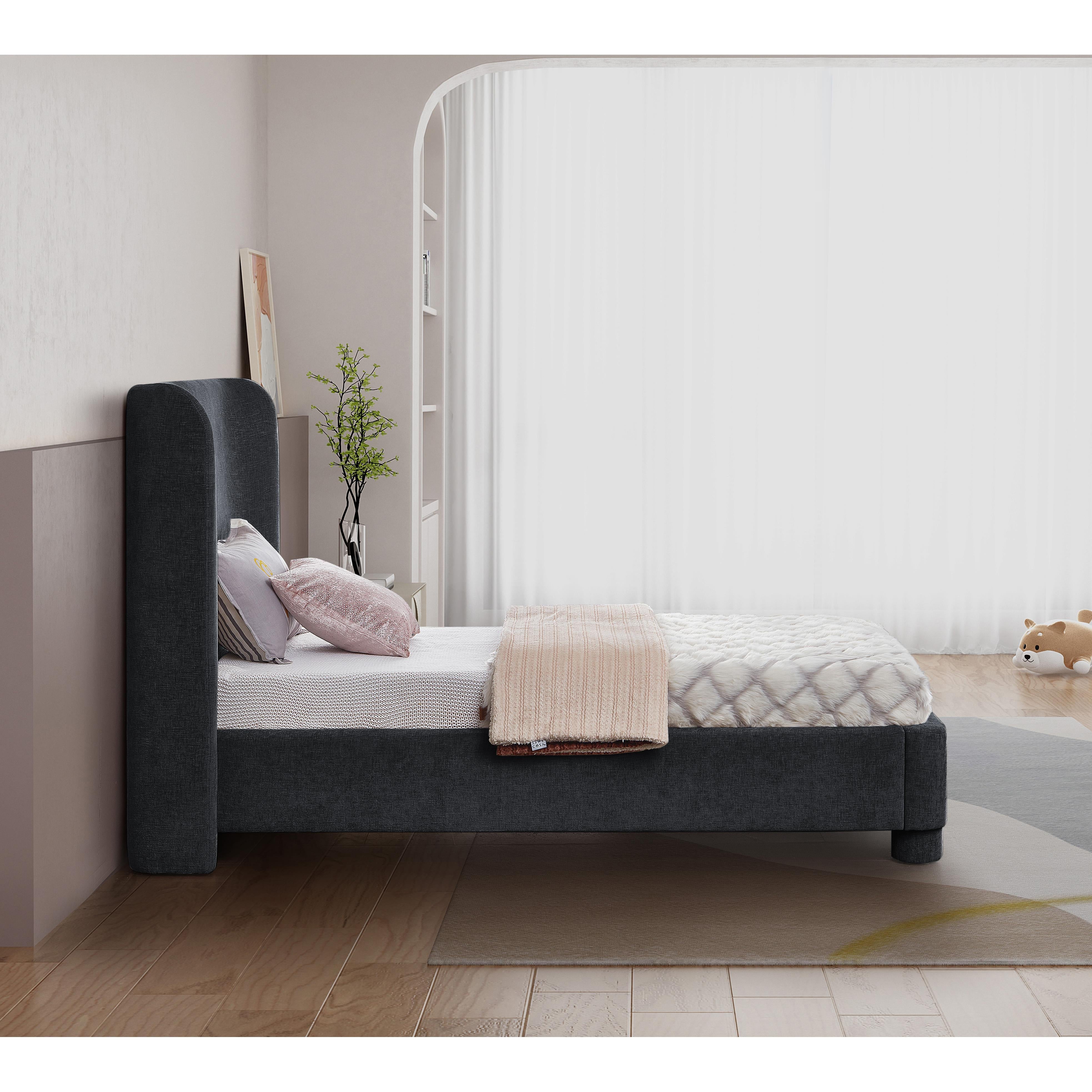 Meridian Penny Black Chenille Fabric Twin Bed